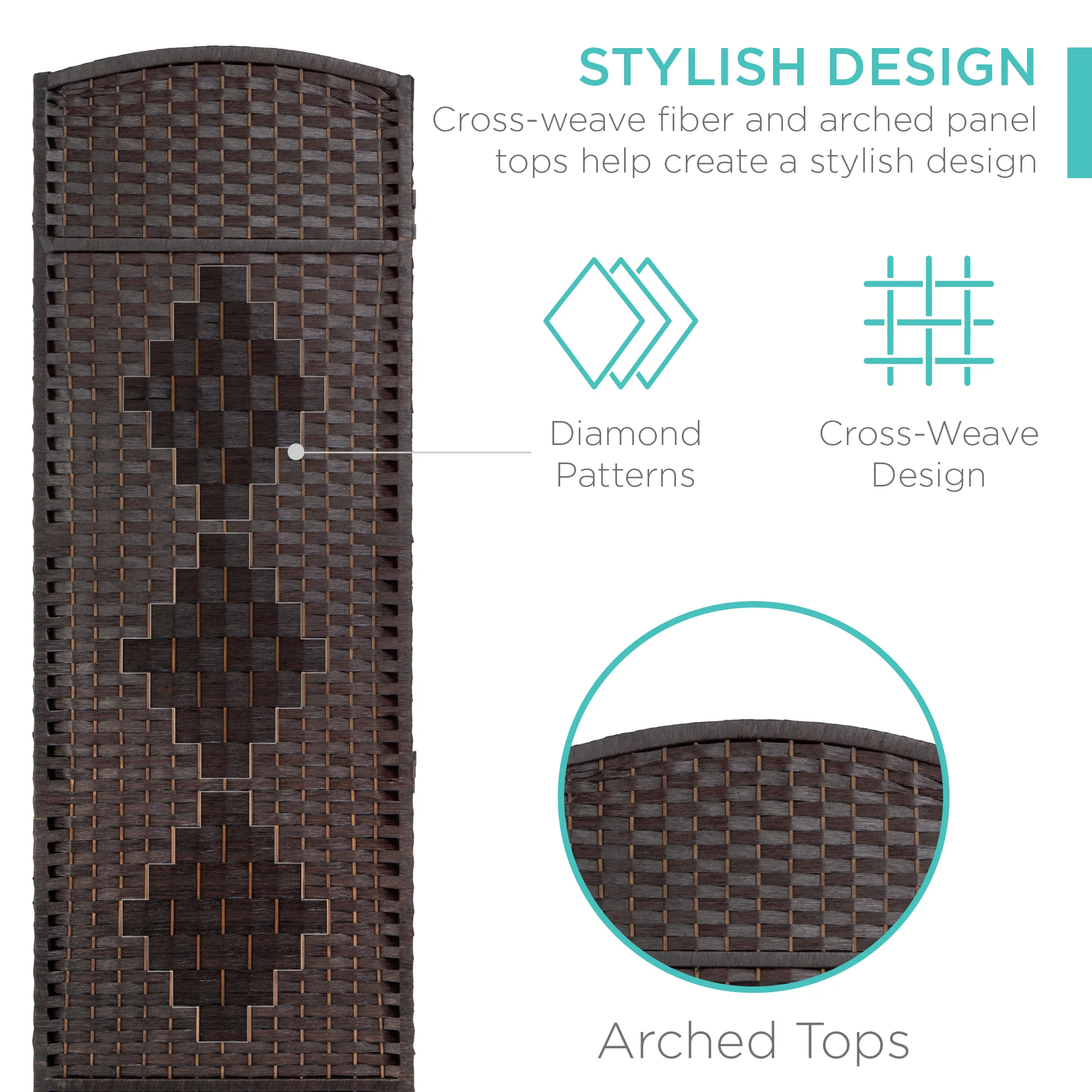 6ft Tall Room Divider, 6-Panel Diamond Weave Folding Privacy Screen - Image 5