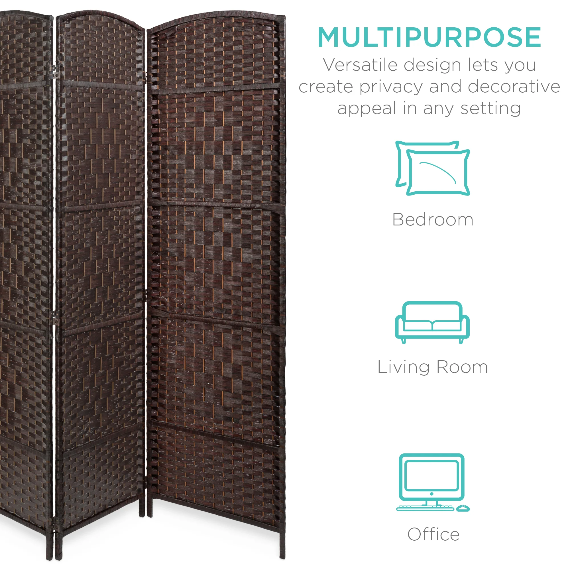 6ft Tall Room Divider, 6-Panel Diamond Weave Folding Privacy Screen - Image 6