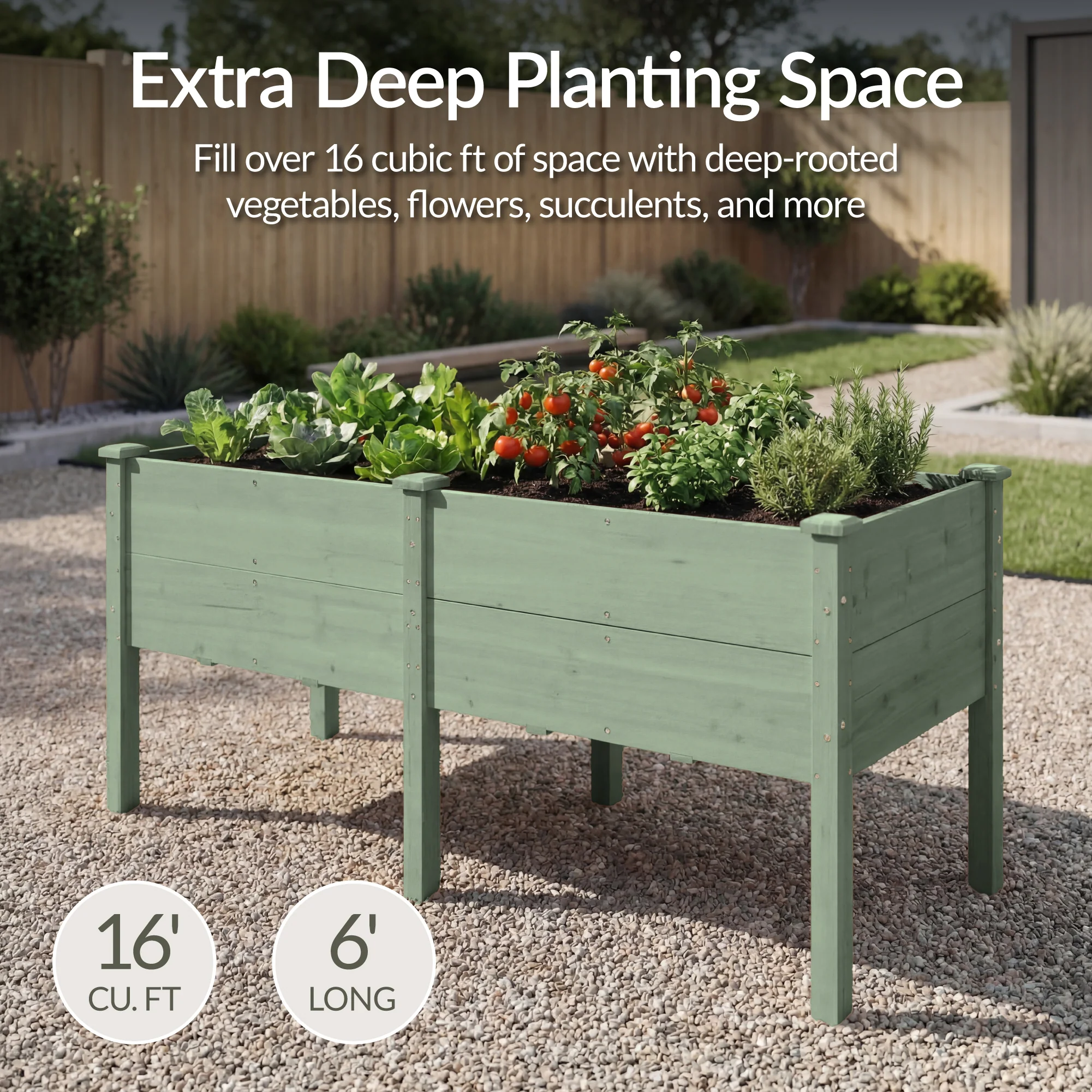 72" x 24" x 30" Raised Wooden Garden Bed w/16" Depth, Elevated Wood Planter - Image 10