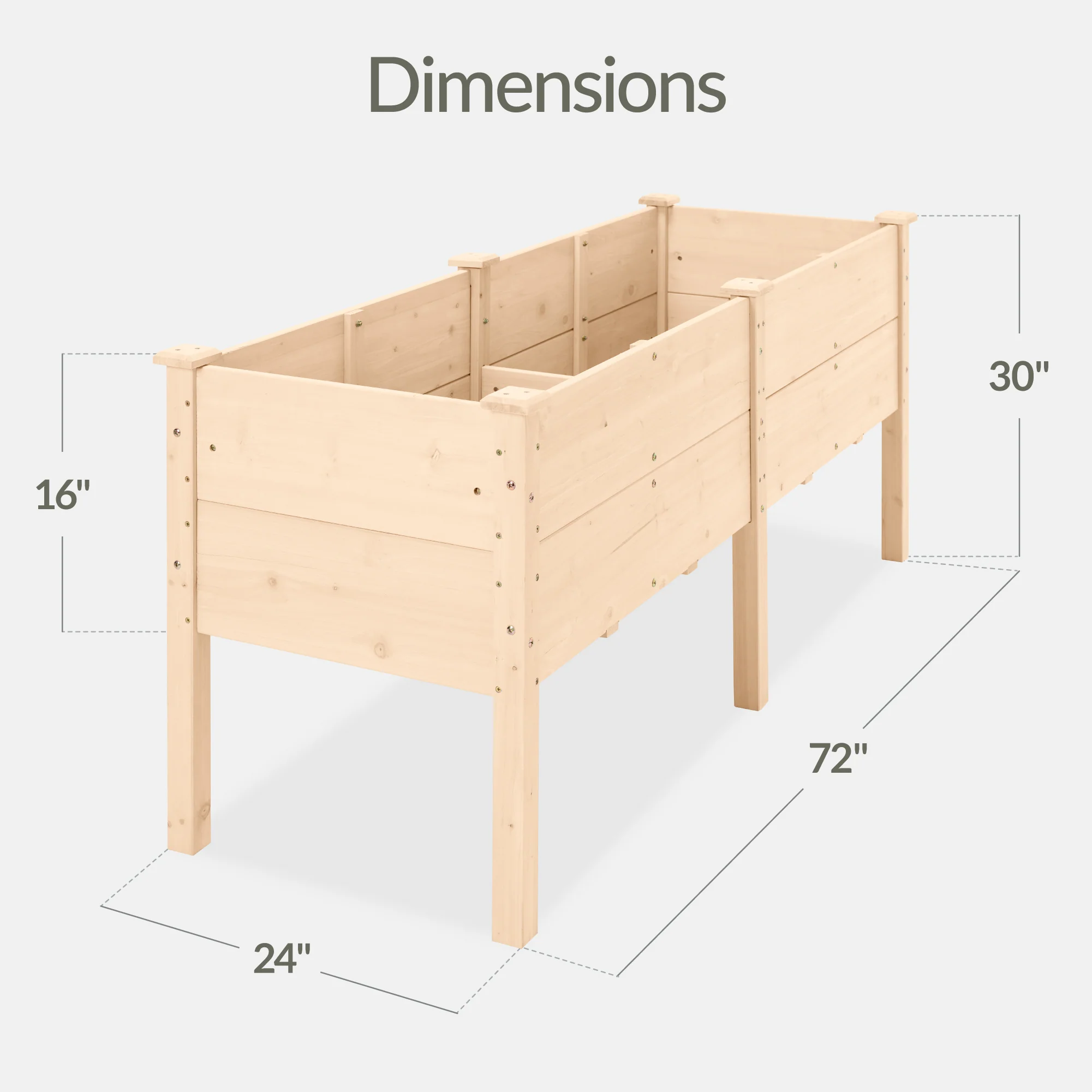 72" x 24" x 30" Raised Wooden Garden Bed w/16" Depth, Elevated Wood Planter - Image 16