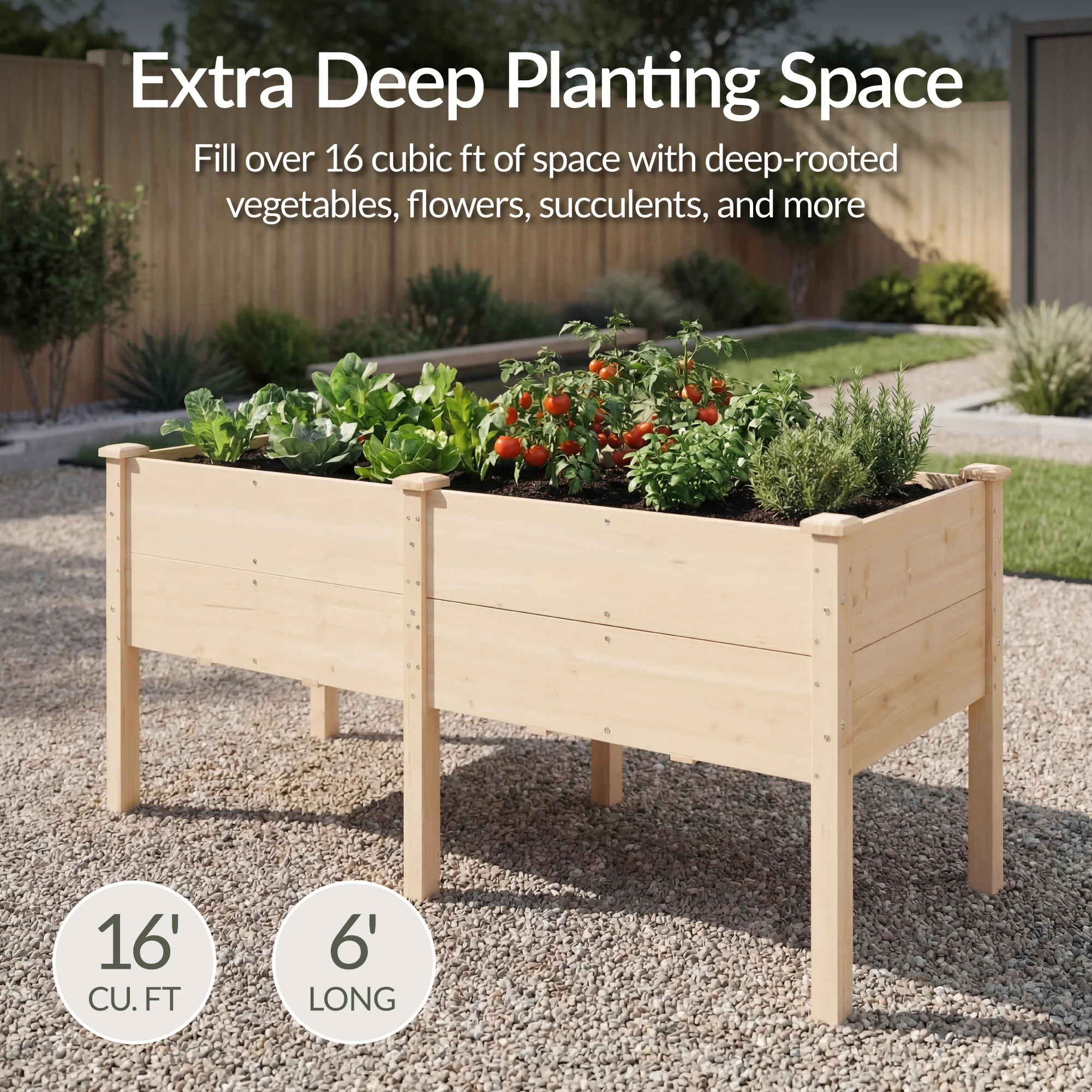 72" x 24" x 30" Raised Wooden Garden Bed w/16" Depth, Elevated Wood Planter - Image 17