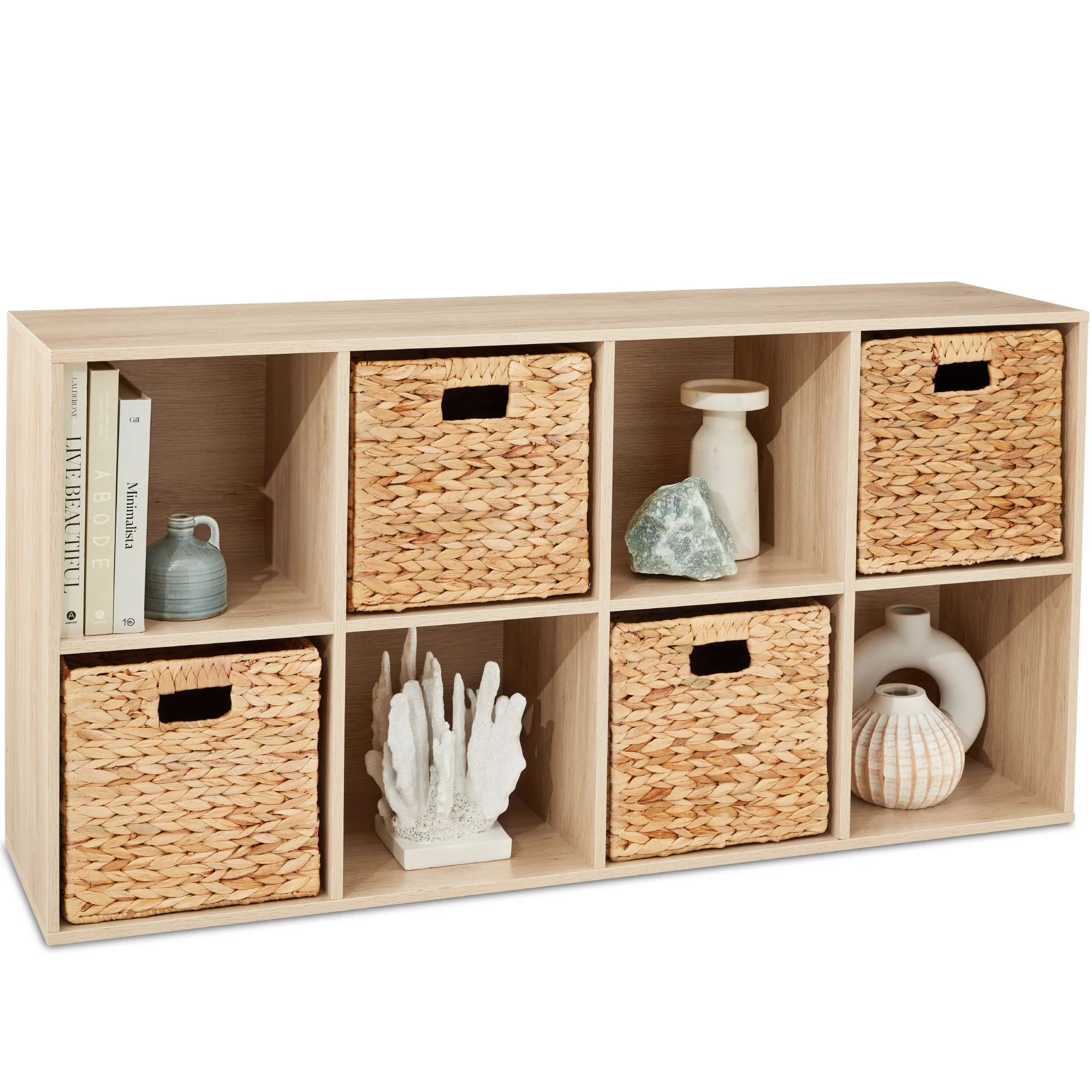 8-Cube Bookshelf, 11in Storage Display w/ Removable Panels, Customizable - Image 49