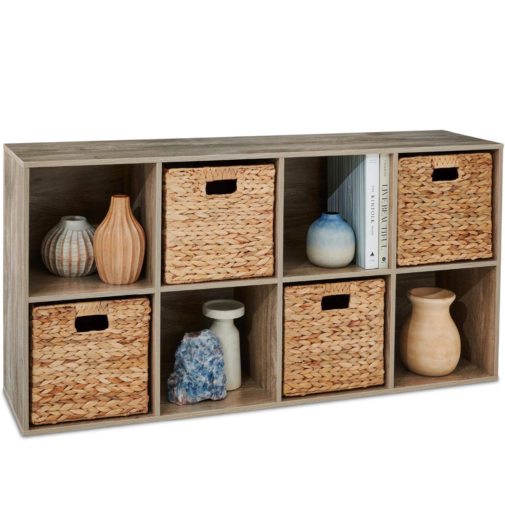 8-Cube Bookshelf, 11in Storage Display w/ Removable Panels, Customizable - Image 73
