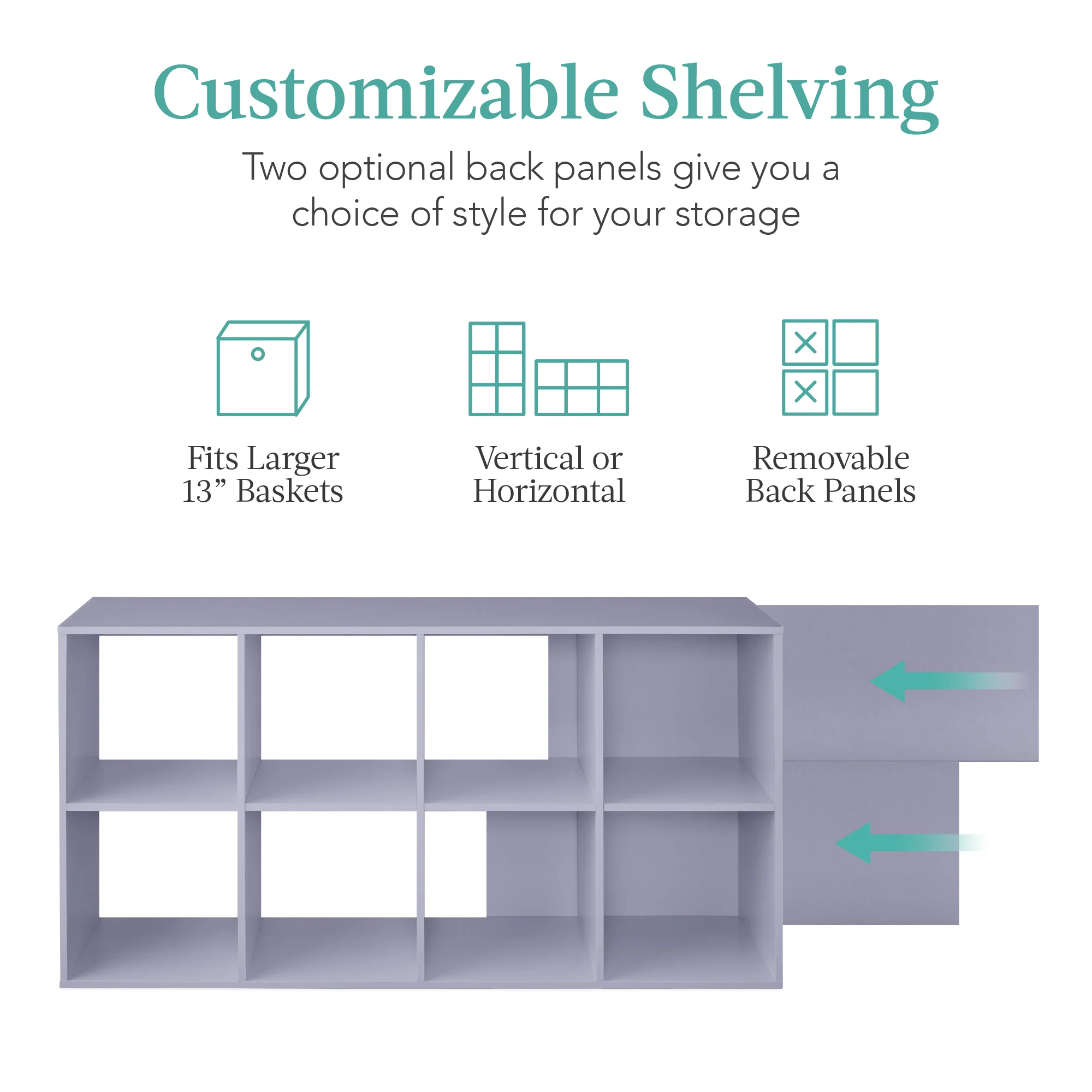 8-Cube Bookshelf, 13.5in Storage Display w/ Removable Panels, Customizable - Image 35