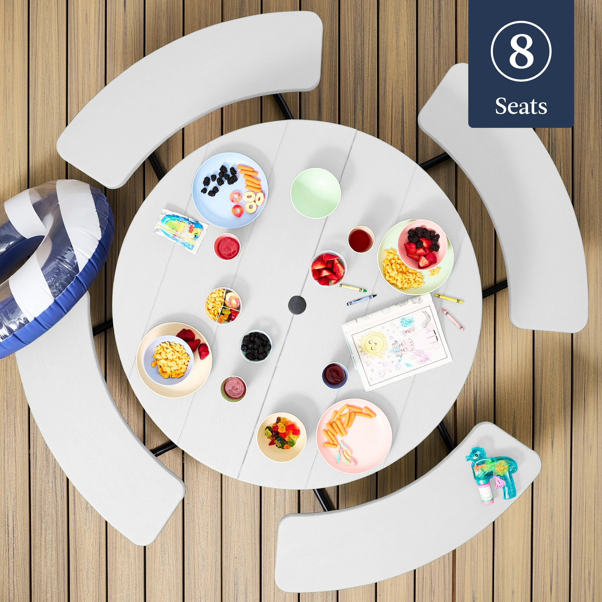8-Person Circular Picnic Table w/ Umbrella Hole, 4 Benches - Image 10