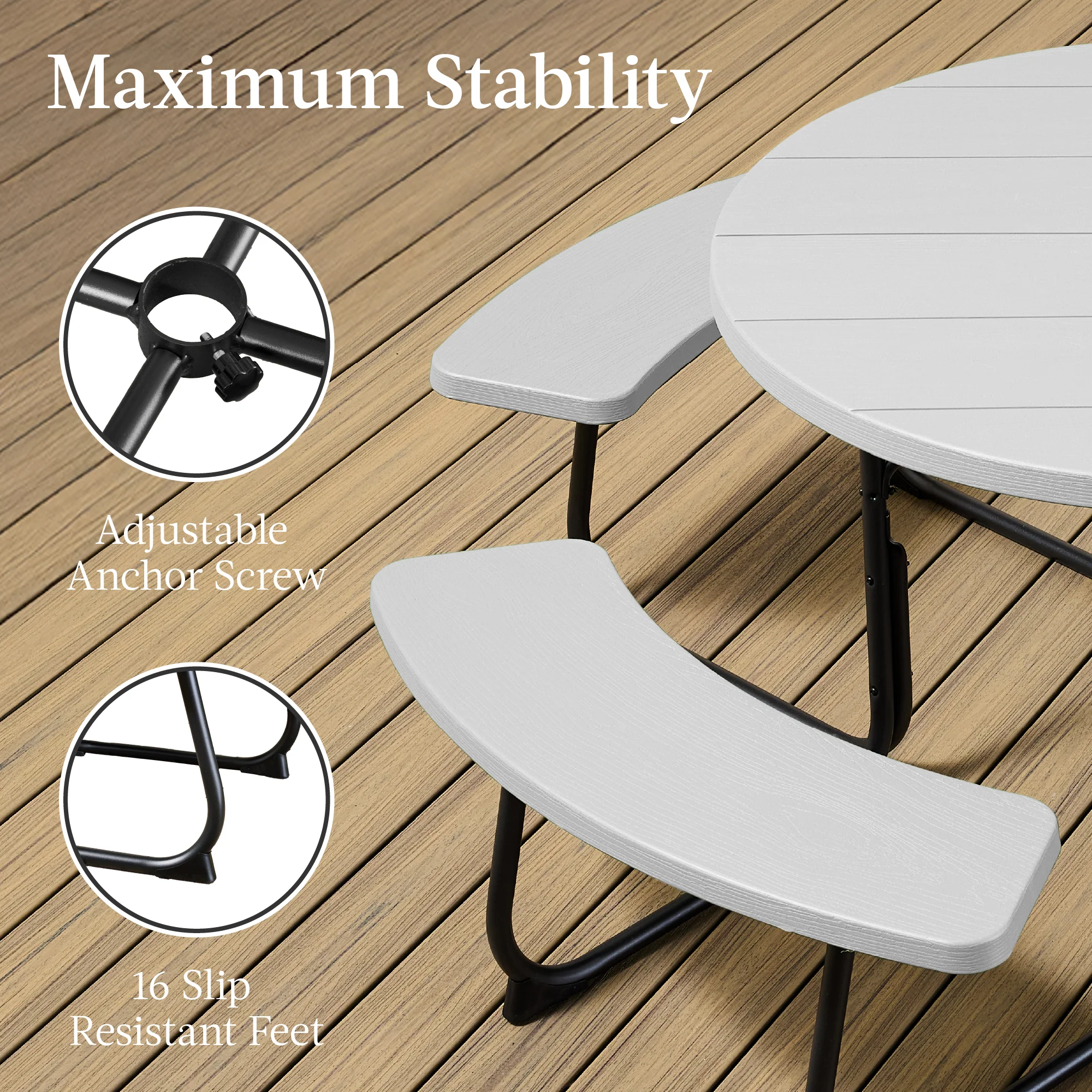 8-Person Circular Picnic Table w/ Umbrella Hole, 4 Benches - Image 12