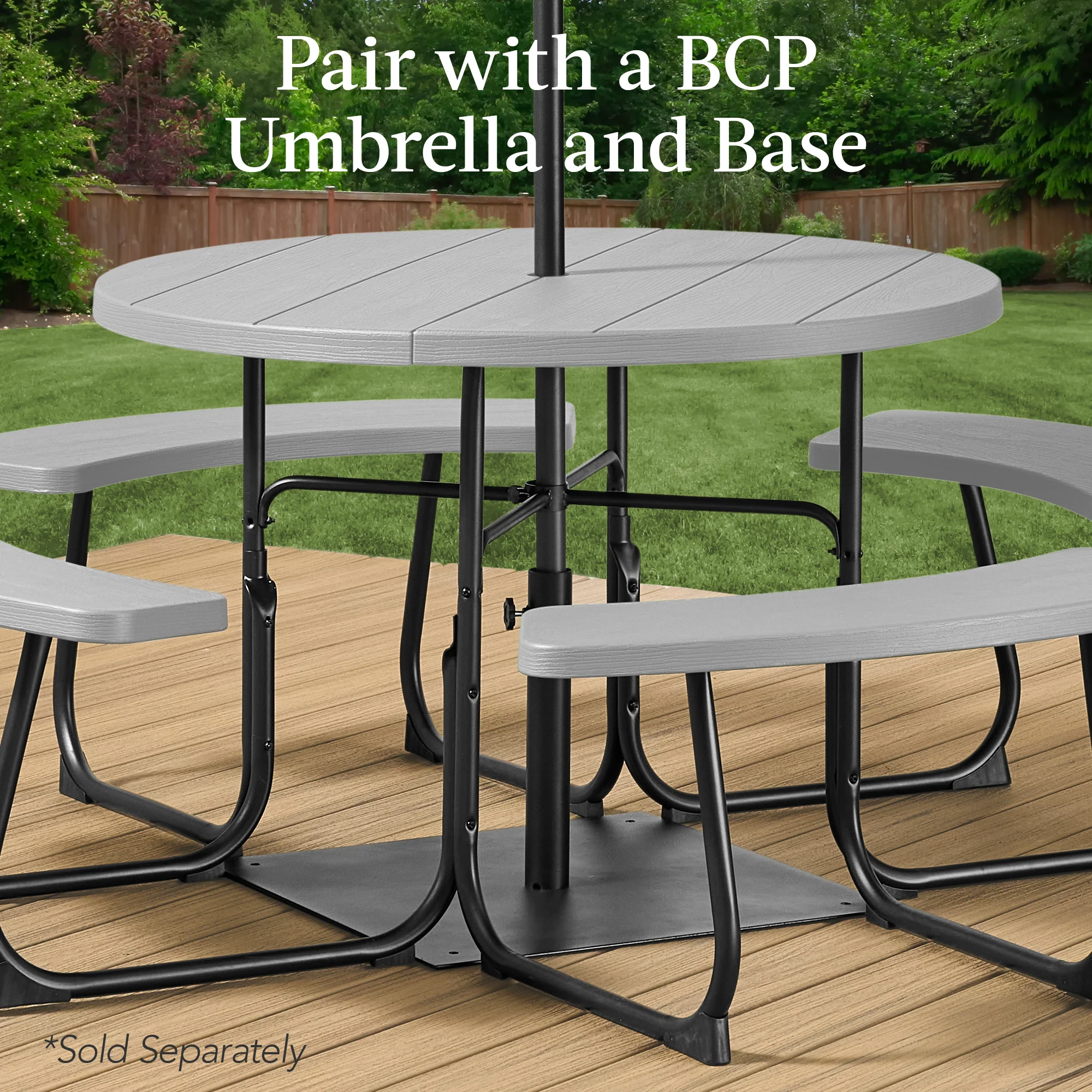 8-Person Circular Picnic Table w/ Umbrella Hole, 4 Benches - Image 21