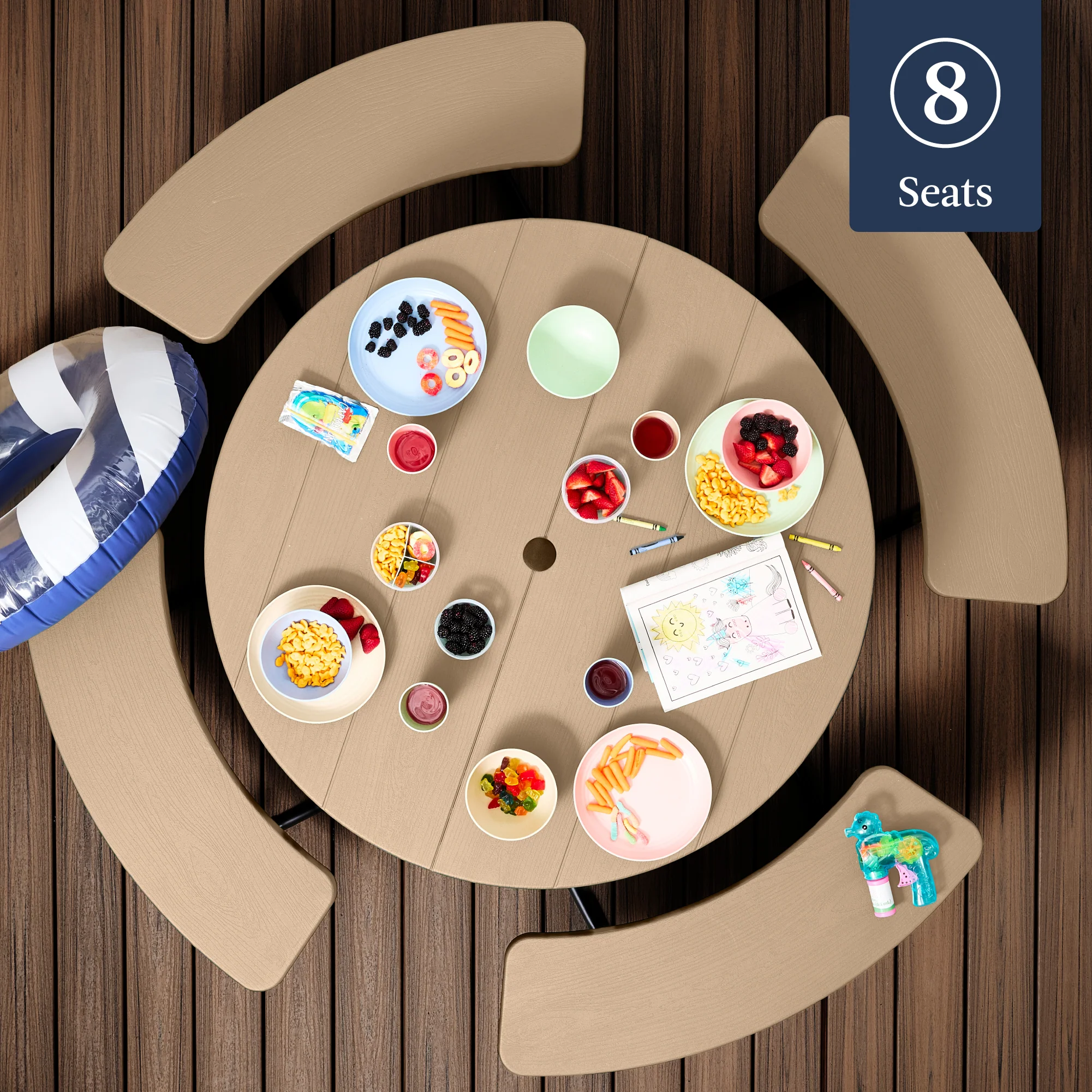 8-Person Circular Picnic Table w/ Umbrella Hole, 4 Benches - Image 24