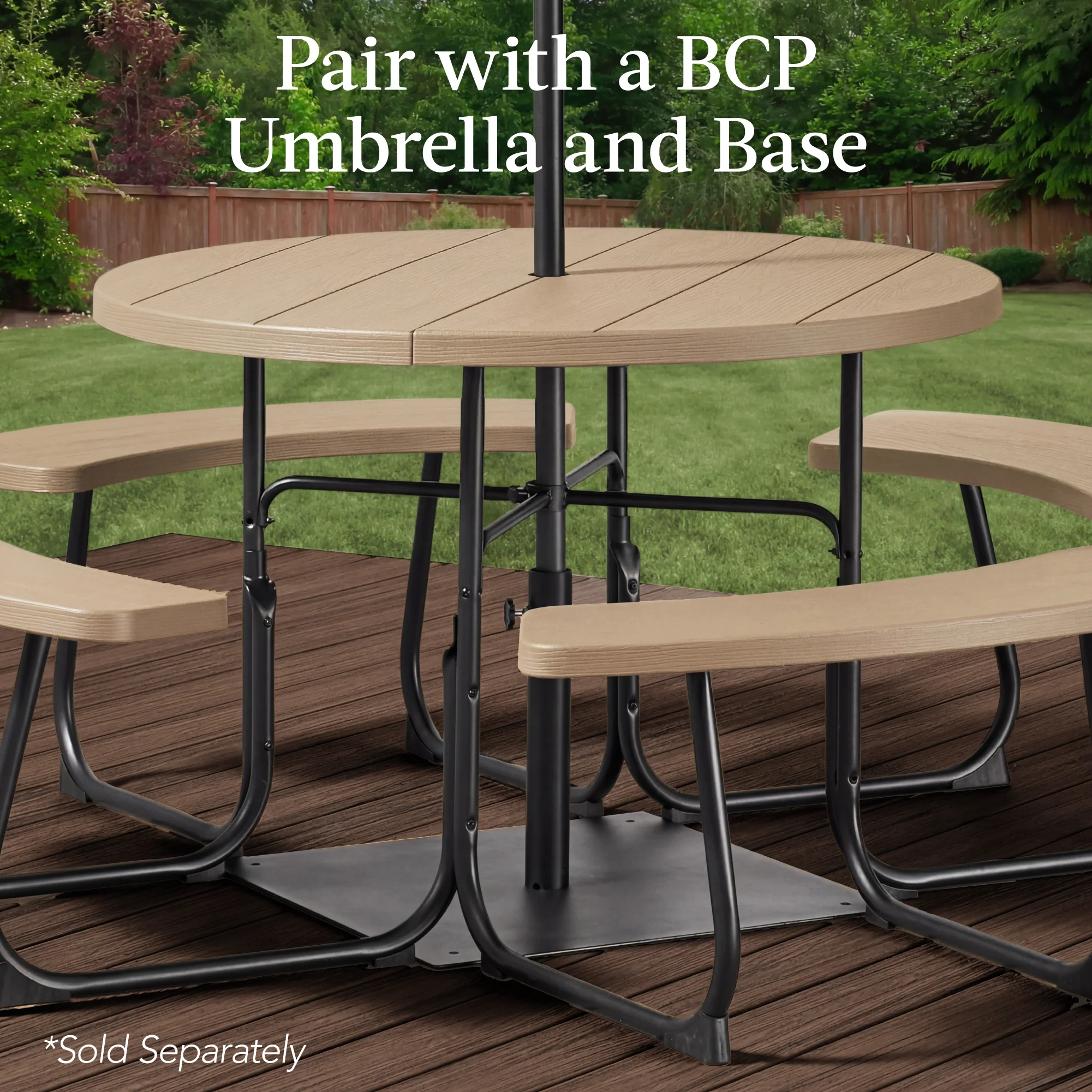 8-Person Circular Picnic Table w/ Umbrella Hole, 4 Benches - Image 28
