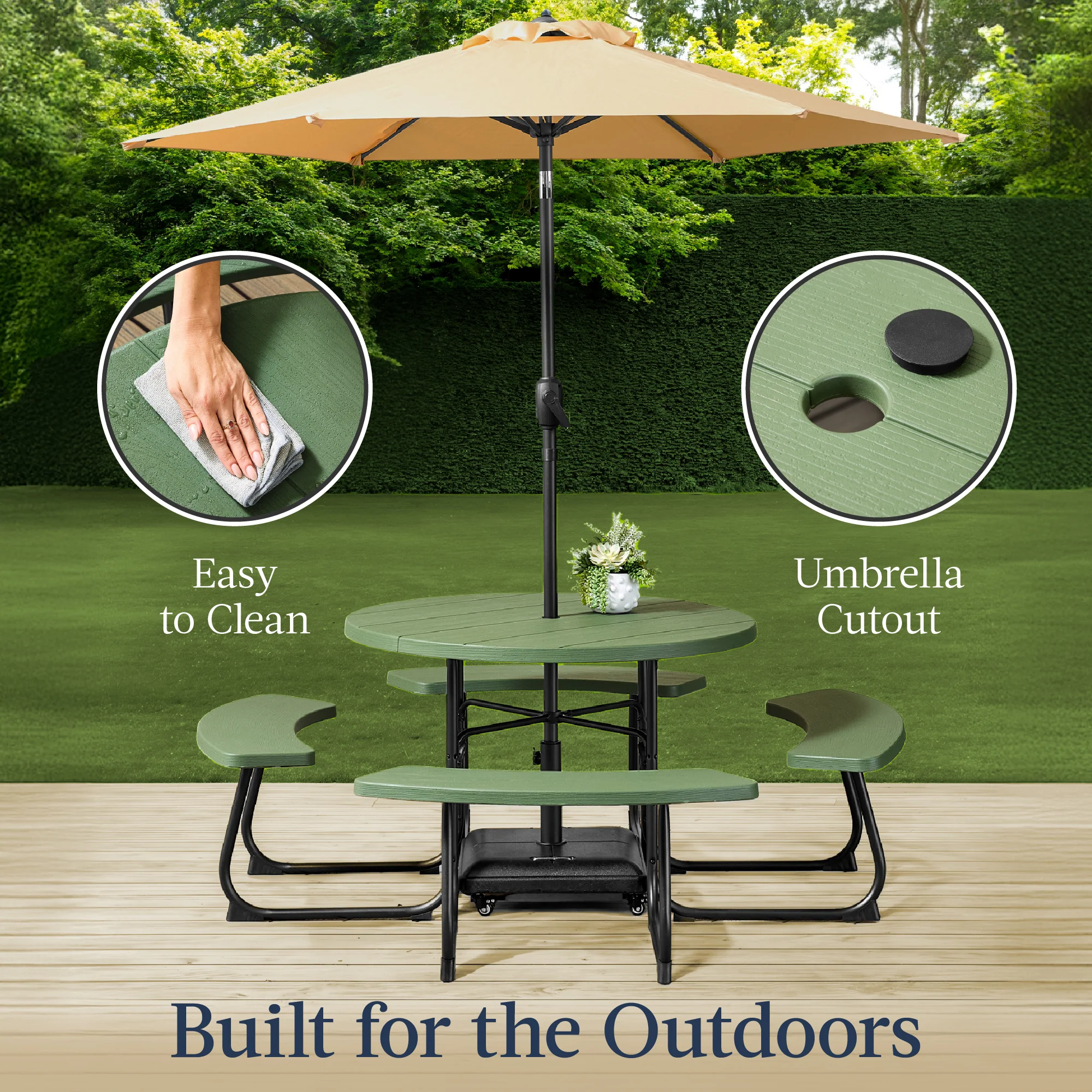 8-Person Circular Picnic Table w/ Umbrella Hole, 4 Benches - Image 32