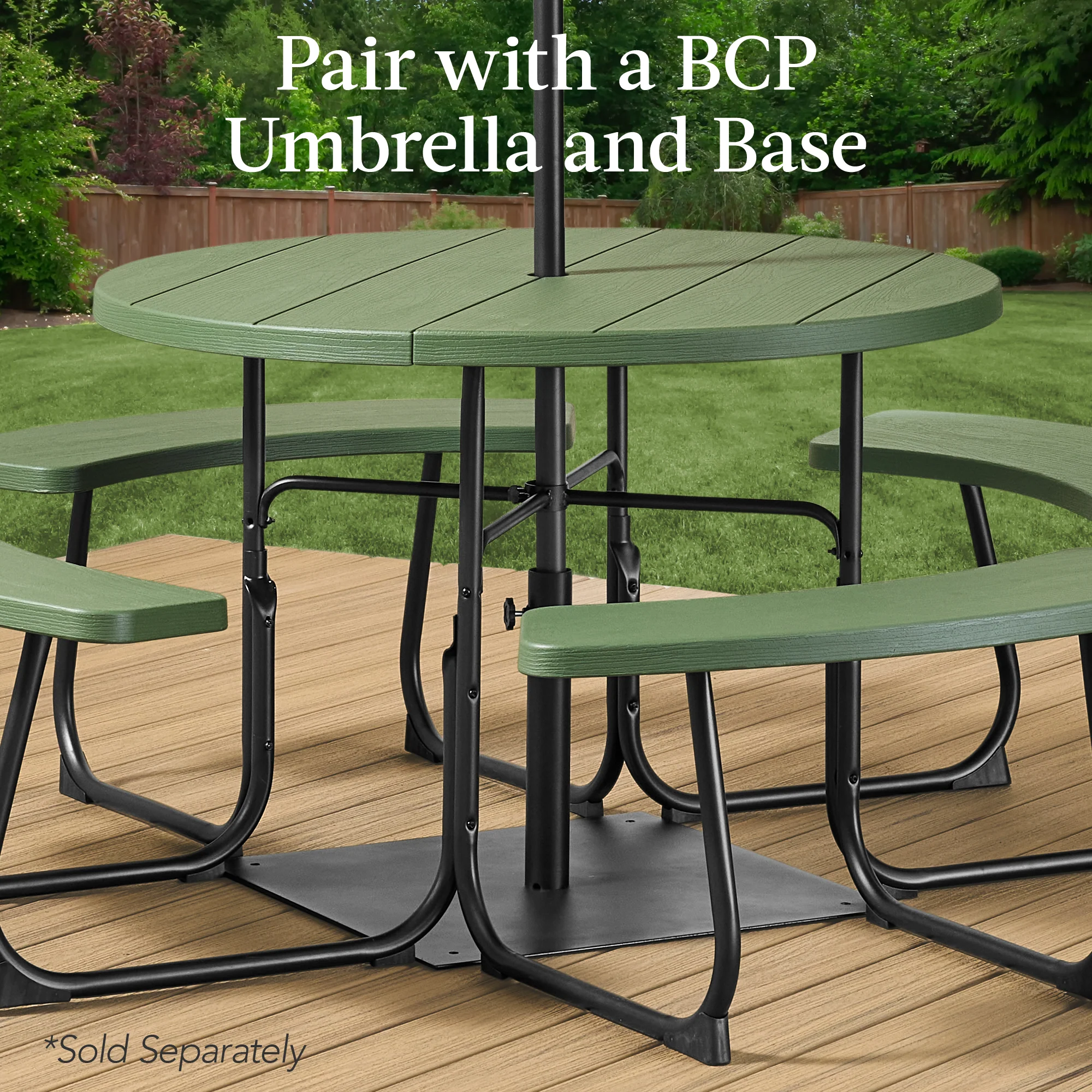 8-Person Circular Picnic Table w/ Umbrella Hole, 4 Benches - Image 35