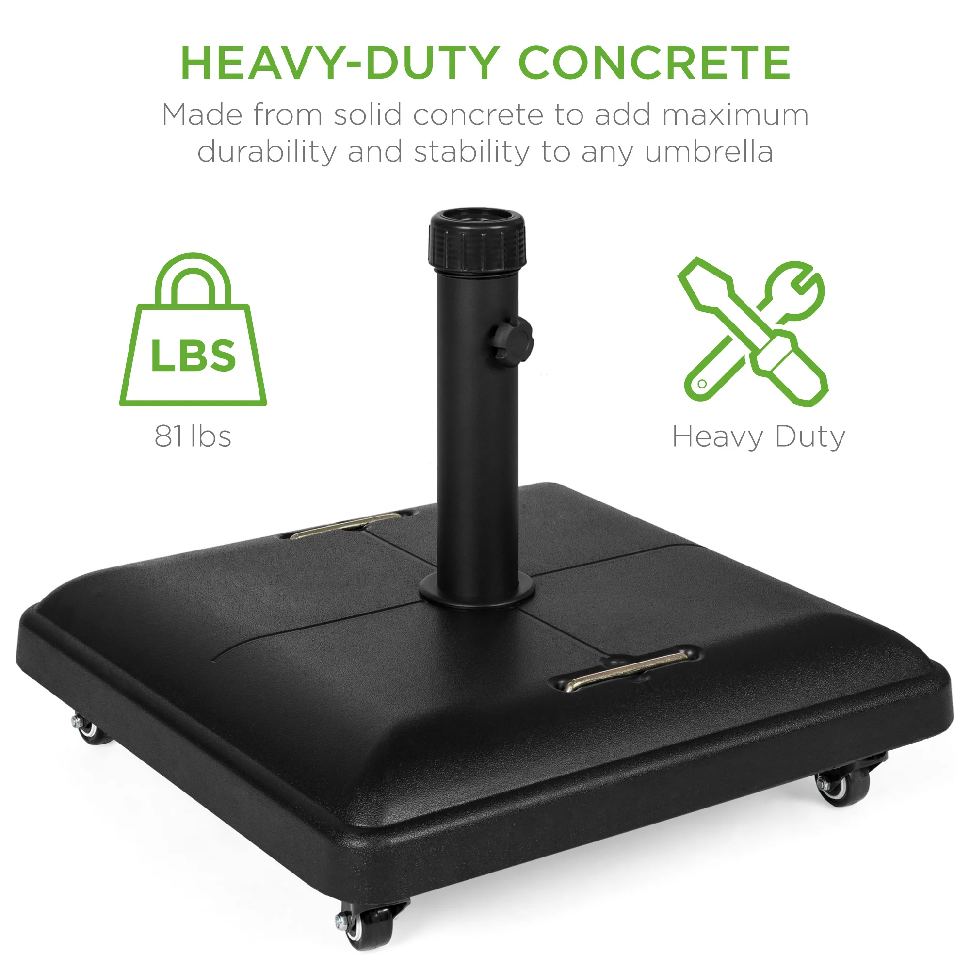 81lb. Heavy Duty Concrete Umbrella Base Stand w/ Wheels - Image 3