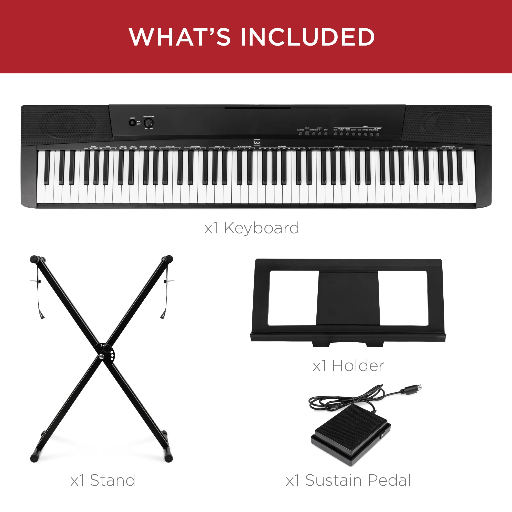 88-Key Digital Piano Set w/ Semi-Weighted Keys, Stand, Sustain Pedal - Image 11