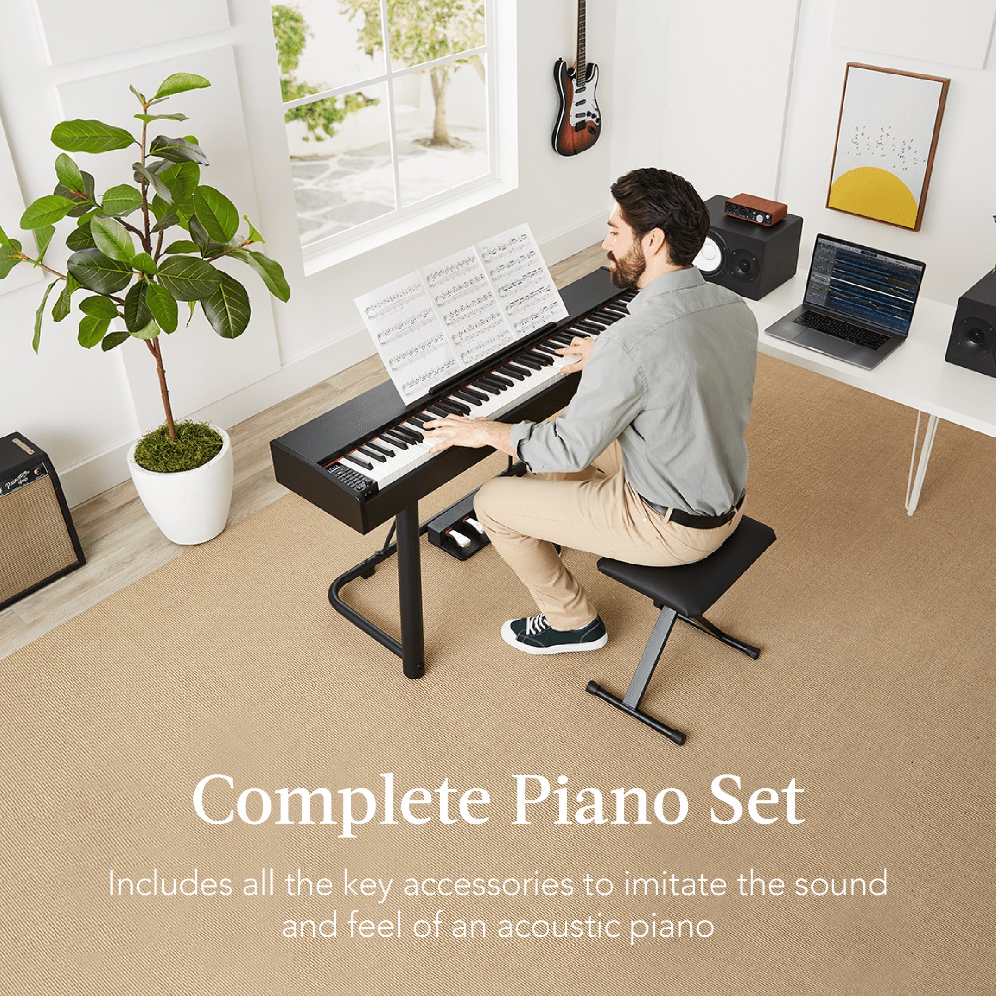 88-Key Weighted Full Size Digital Piano Set w/ U-Stand, 3 Sustain Pedal Unit - Image 2