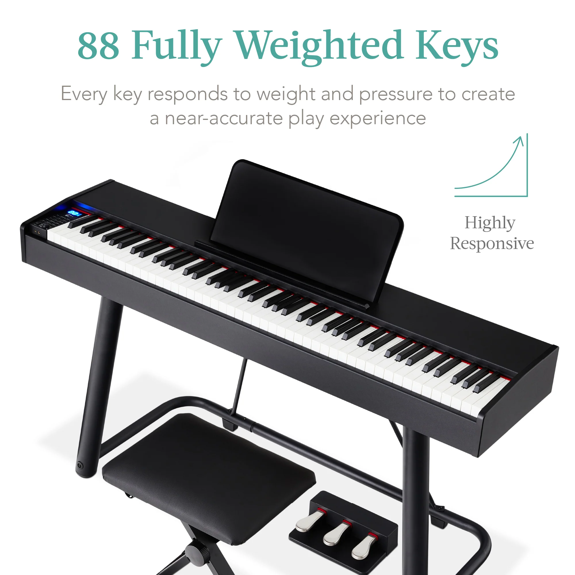 88-Key Weighted Full Size Digital Piano Set w/ U-Stand, 3 Sustain Pedal Unit - Image 3
