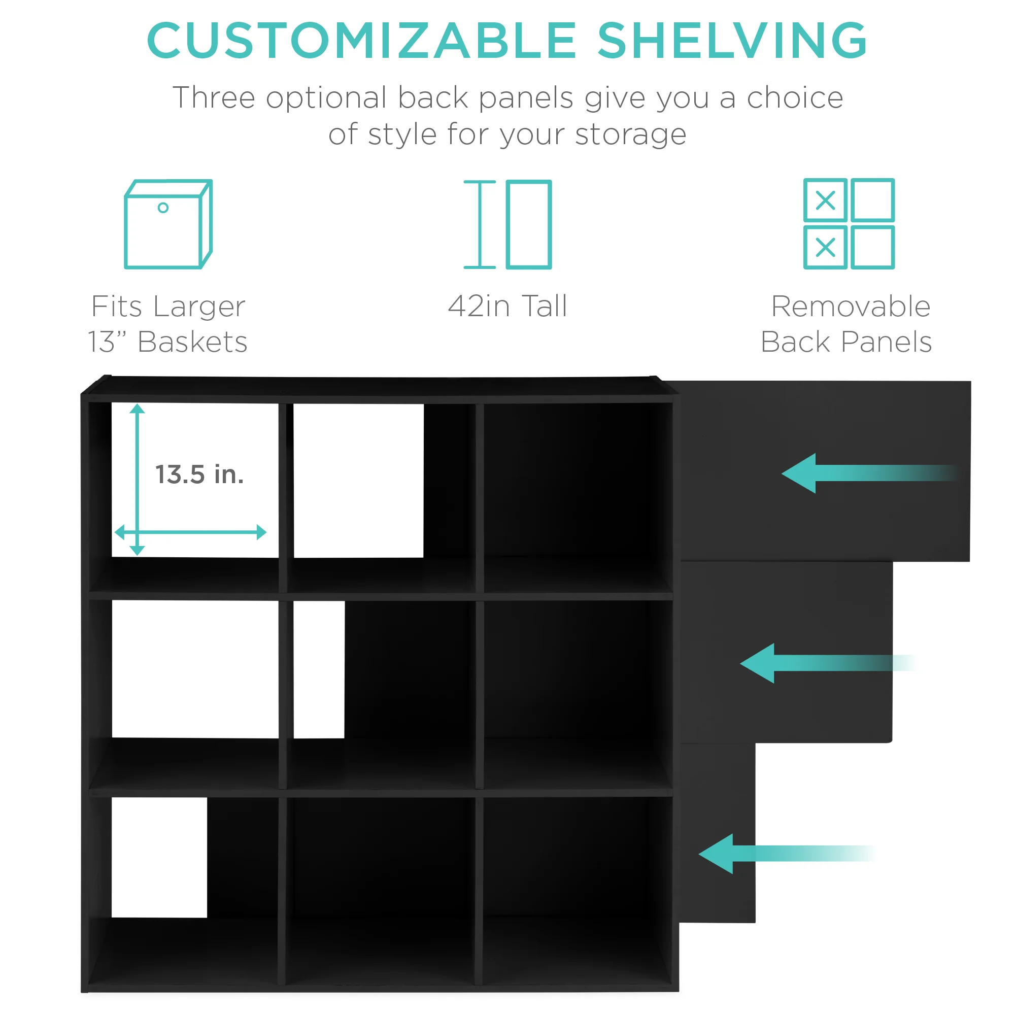 9-Cube Bookshelf, 13.5in Storage Display w/ Removable Panels, Customizable - Image 27