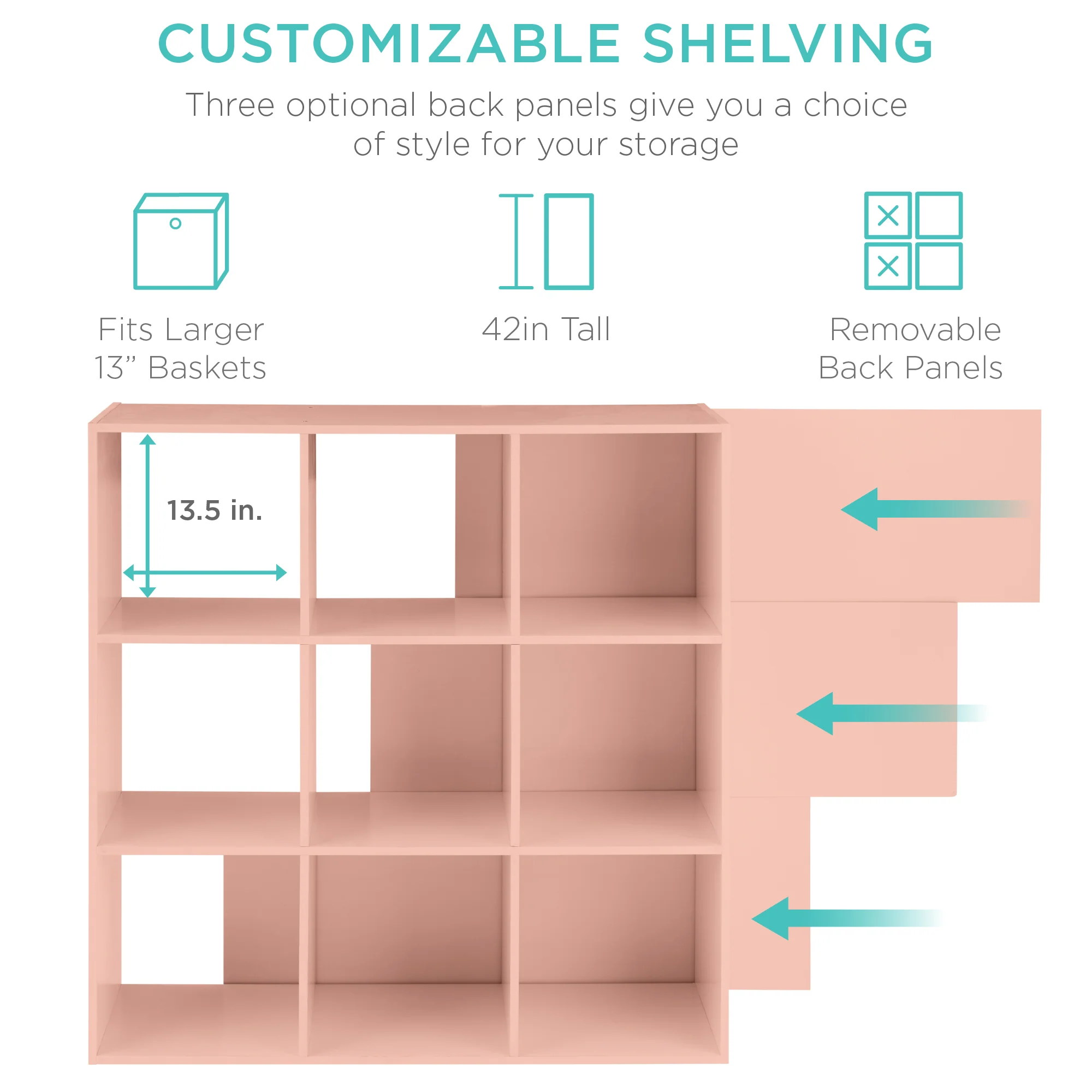 9-Cube Bookshelf, 13.5in Storage Display w/ Removable Panels, Customizable - Image 3