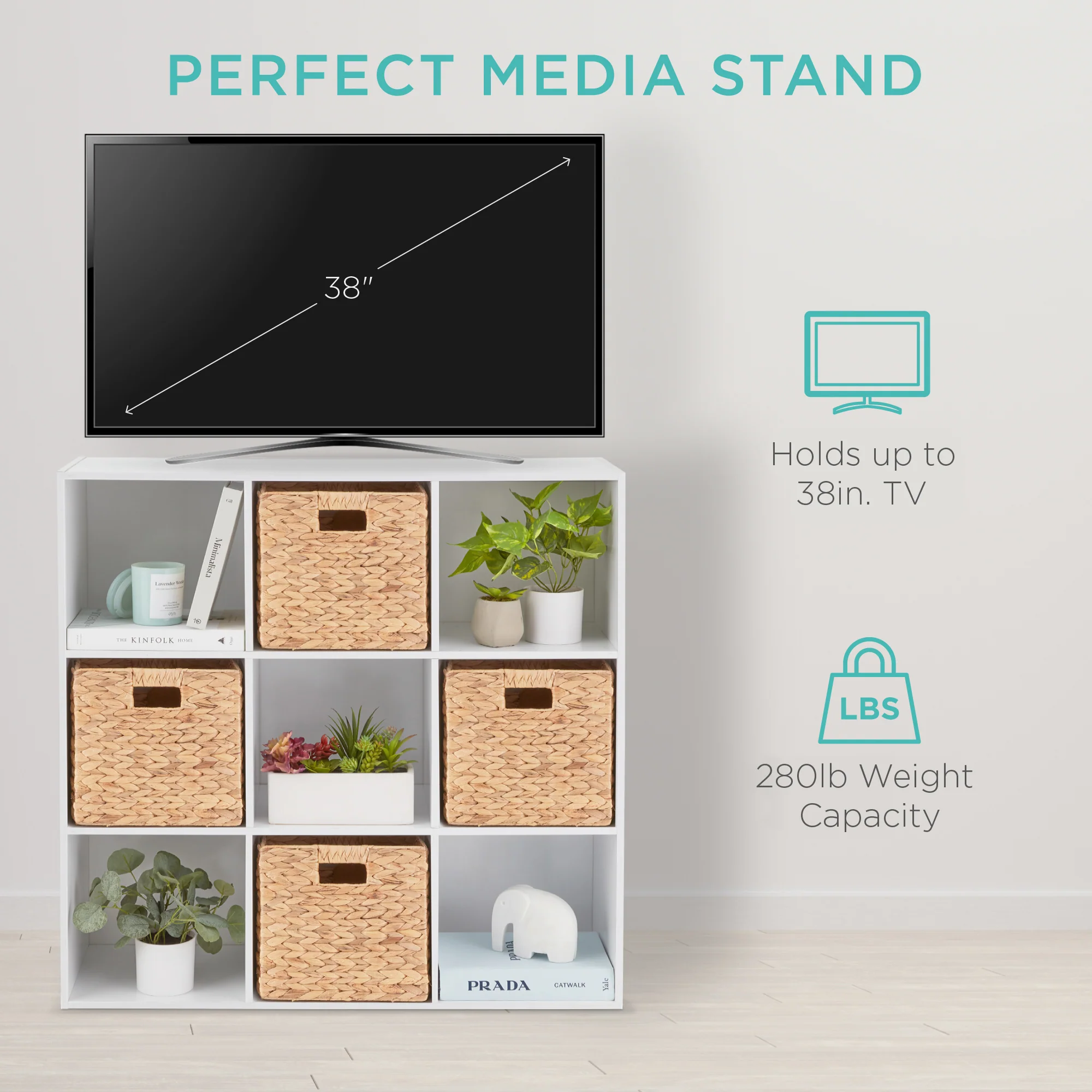 9-Cube Bookshelf, 13.5in Storage Display w/ Removable Panels, Customizable - Image 45