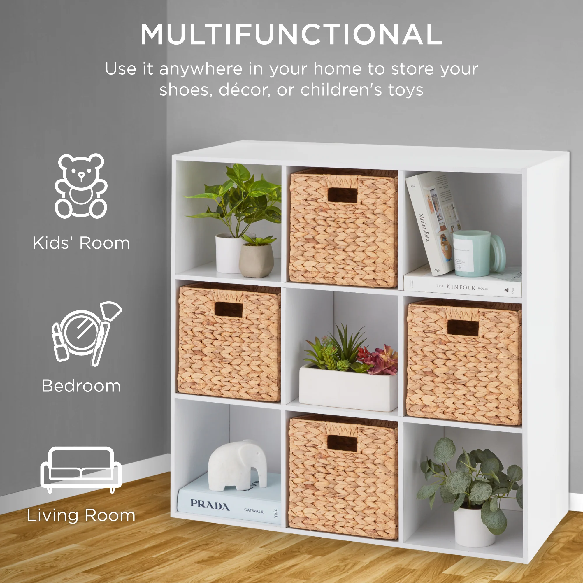 9-Cube Bookshelf Storage Display w/ 3 Removable Panels, Customizable Design - Image 100