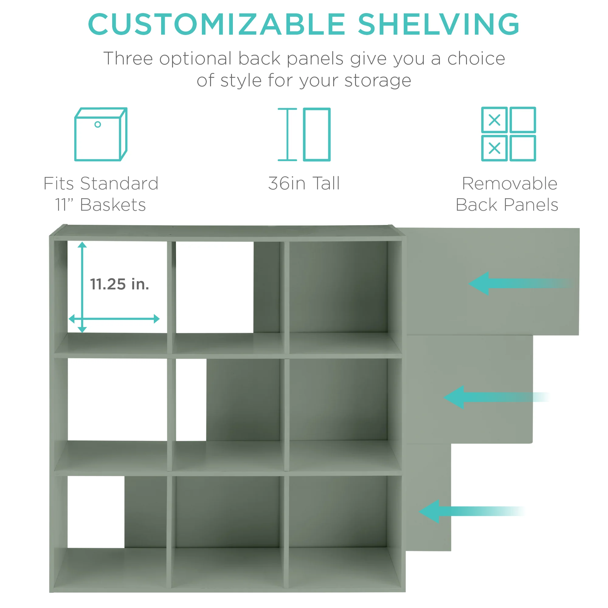 9-Cube Bookshelf Storage Display w/ 3 Removable Panels, Customizable Design - Image 19