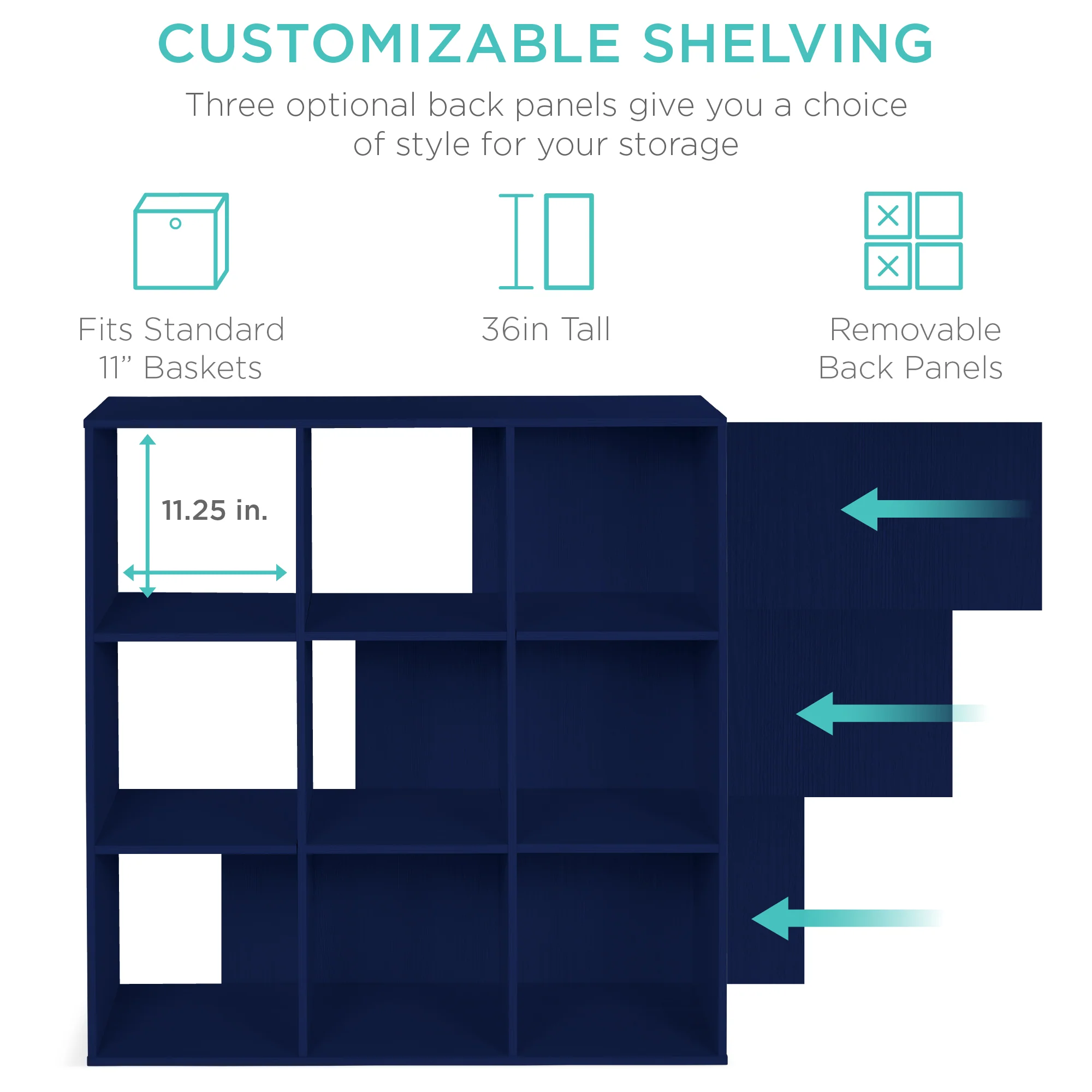 9-Cube Bookshelf Storage Display w/ 3 Removable Panels, Customizable Design - Image 35