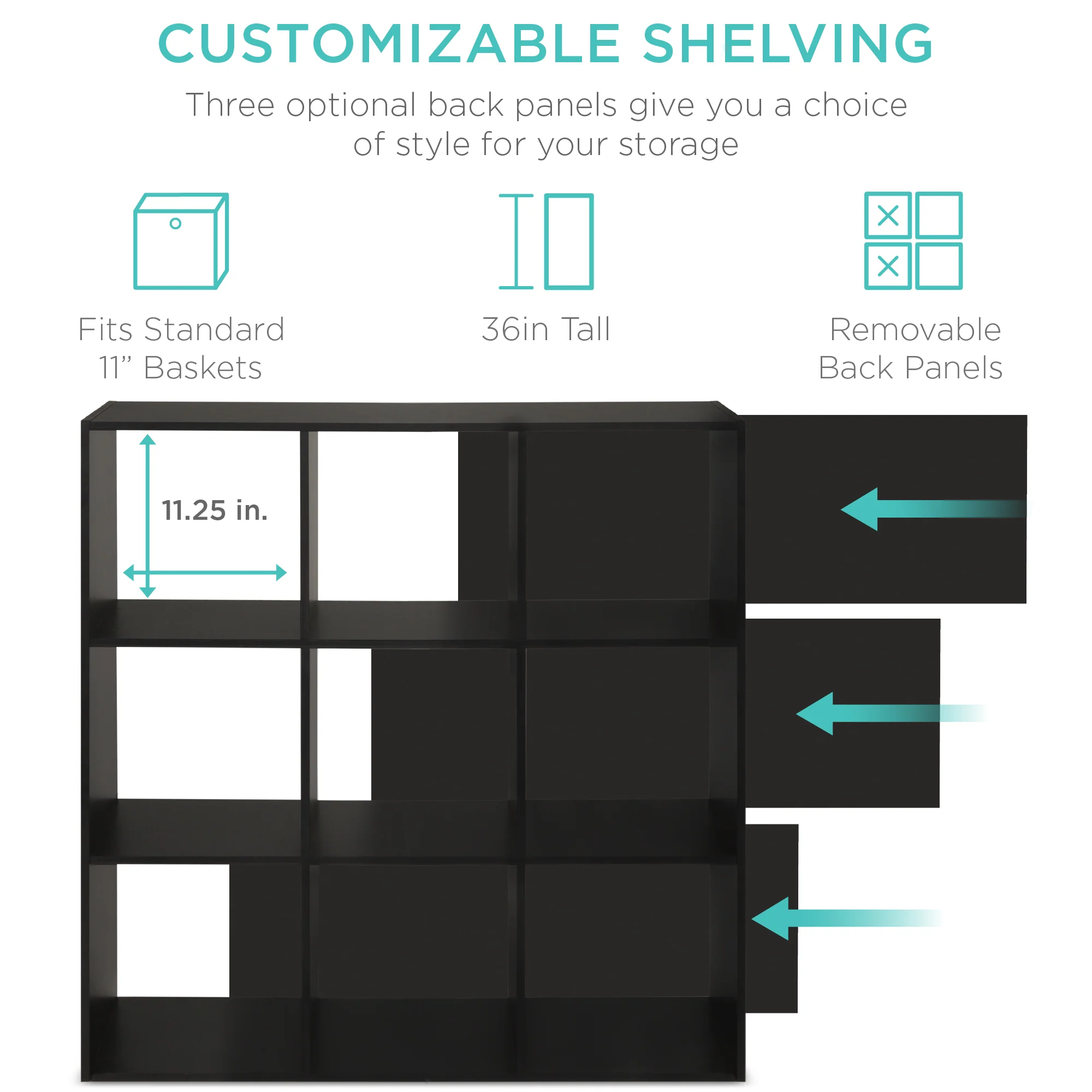 9-Cube Bookshelf Storage Display w/ 3 Removable Panels, Customizable Design - Image 43