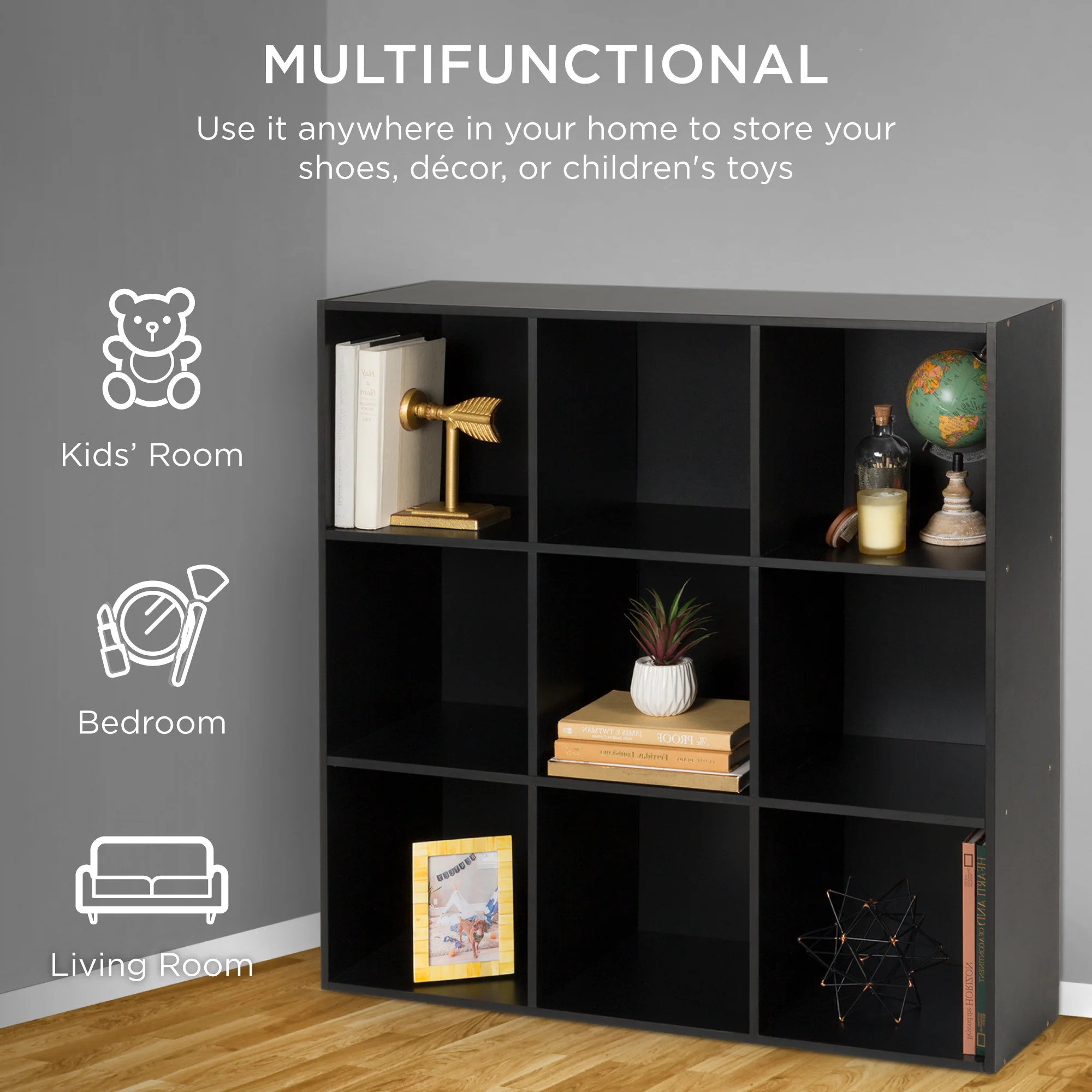 9-Cube Bookshelf Storage Display w/ 3 Removable Panels, Customizable Design - Image 44