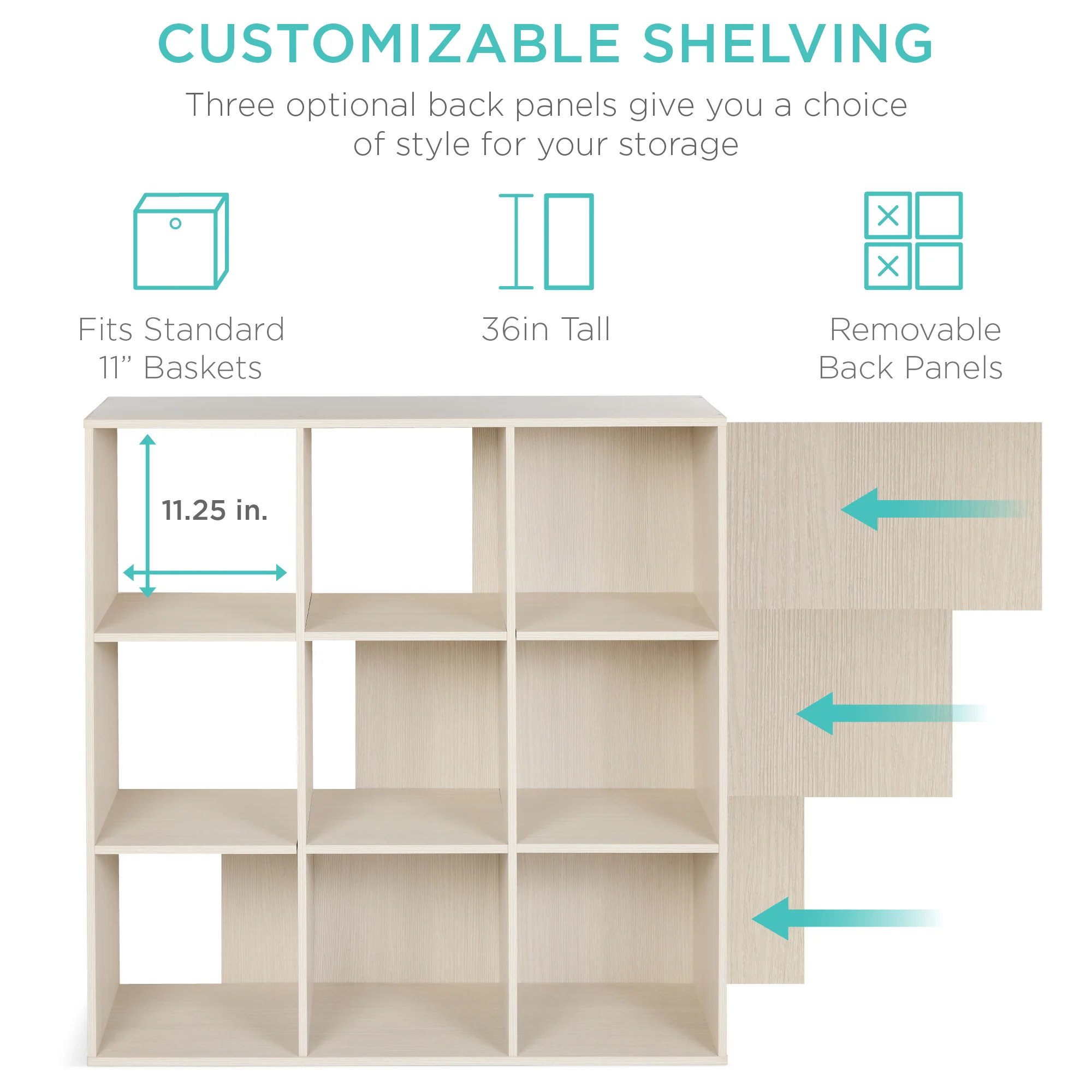 9-Cube Bookshelf Storage Display w/ 3 Removable Panels, Customizable Design - Image 59