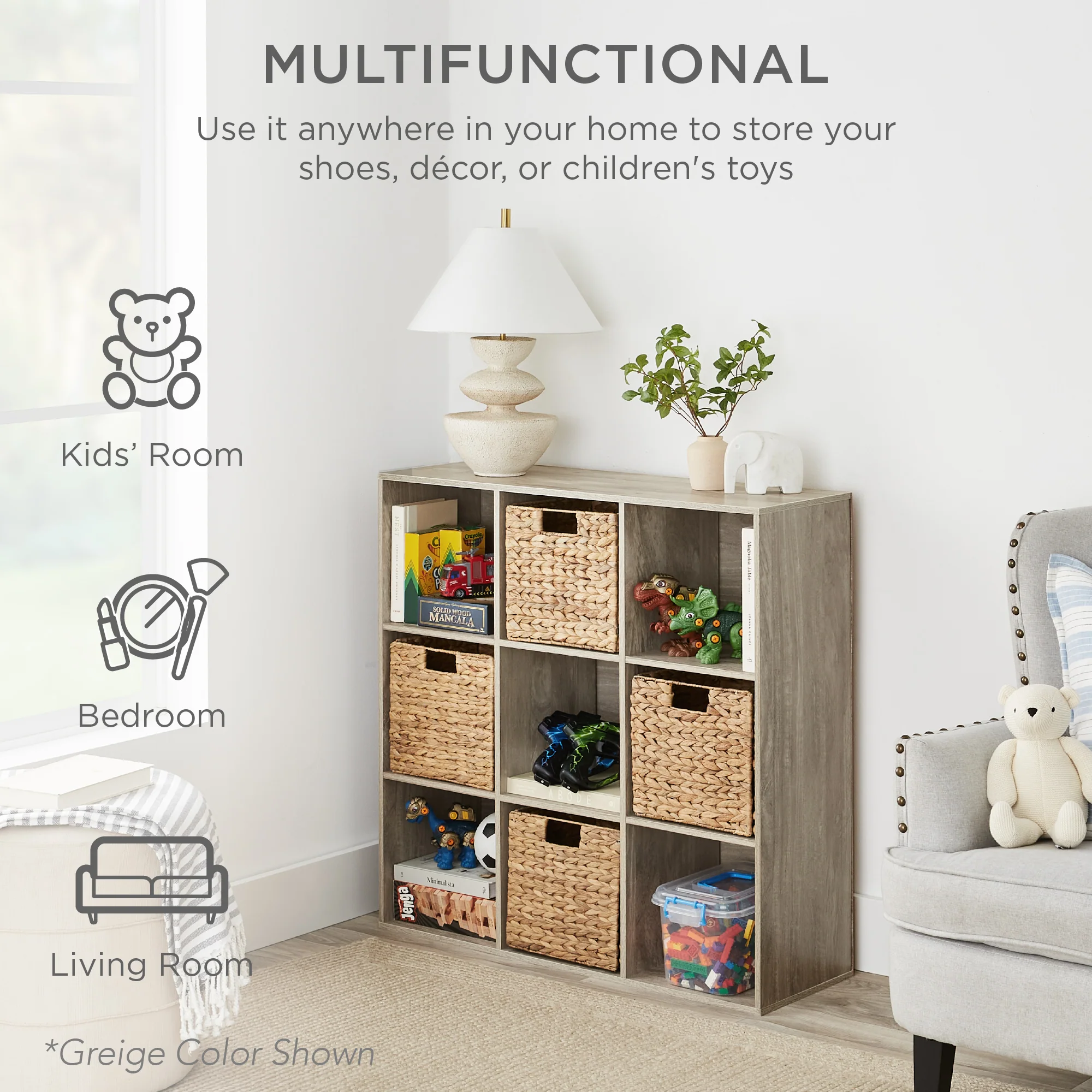 9-Cube Bookshelf Storage Display w/ 3 Removable Panels, Customizable Design - Image 60