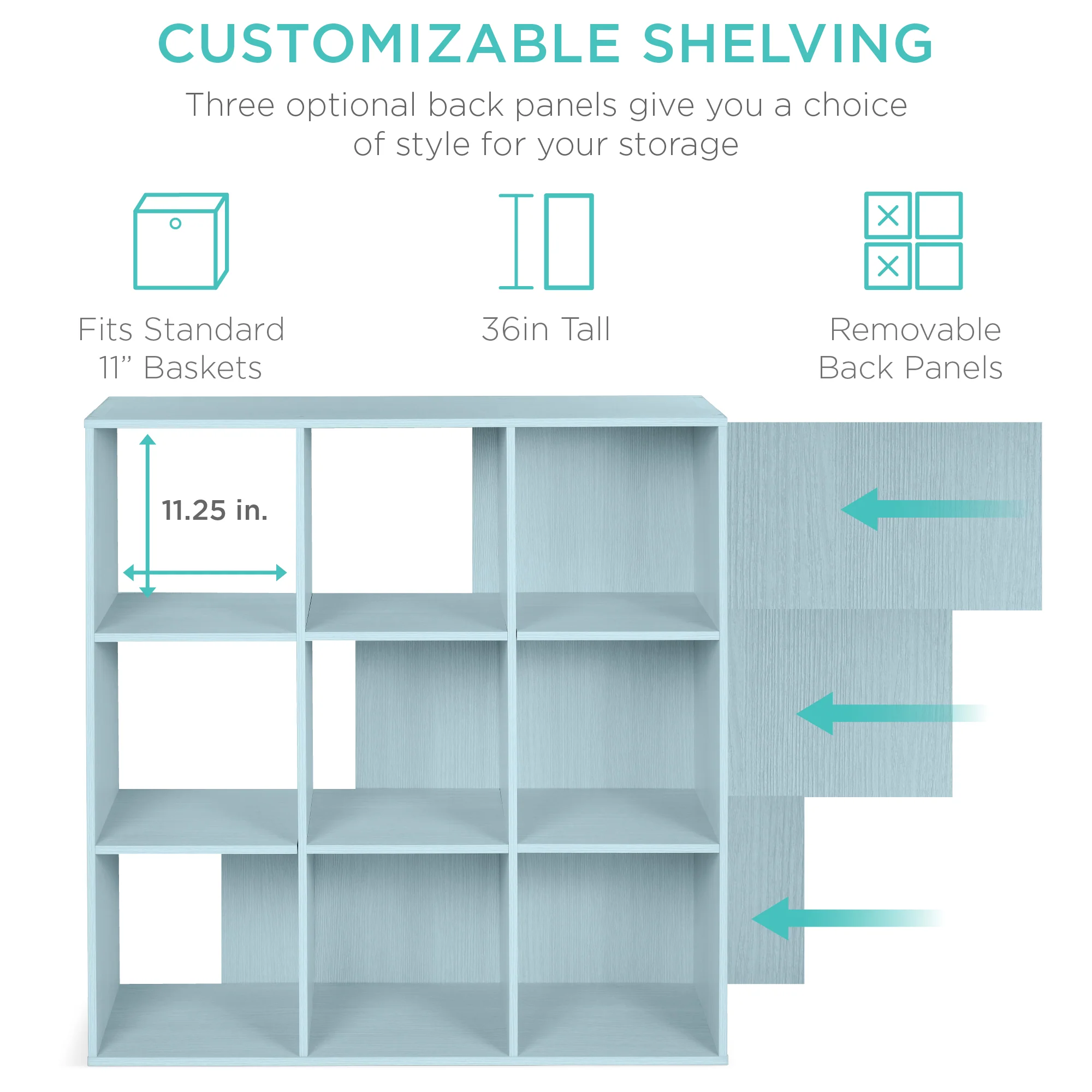 9-Cube Bookshelf Storage Display w/ 3 Removable Panels, Customizable Design - Image 67