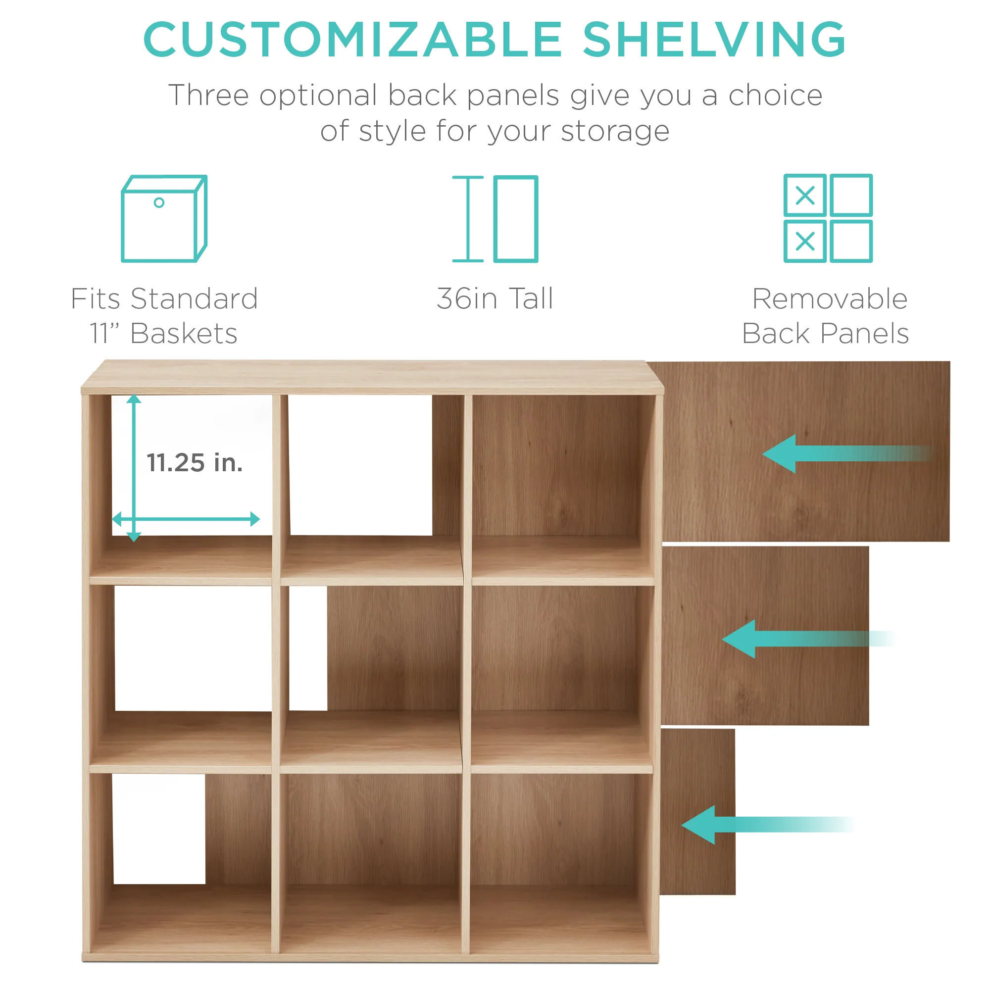 9-Cube Bookshelf Storage Display w/ 3 Removable Panels, Customizable Design - Image 83