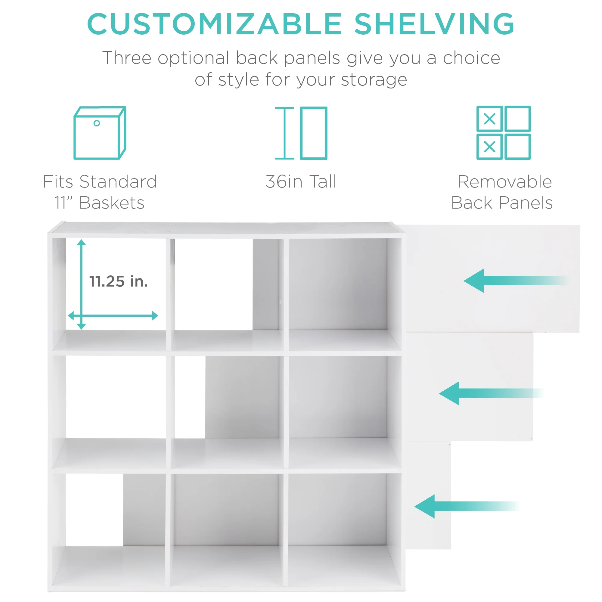 9-Cube Bookshelf Storage Display w/ 3 Removable Panels, Customizable Design - Image 99