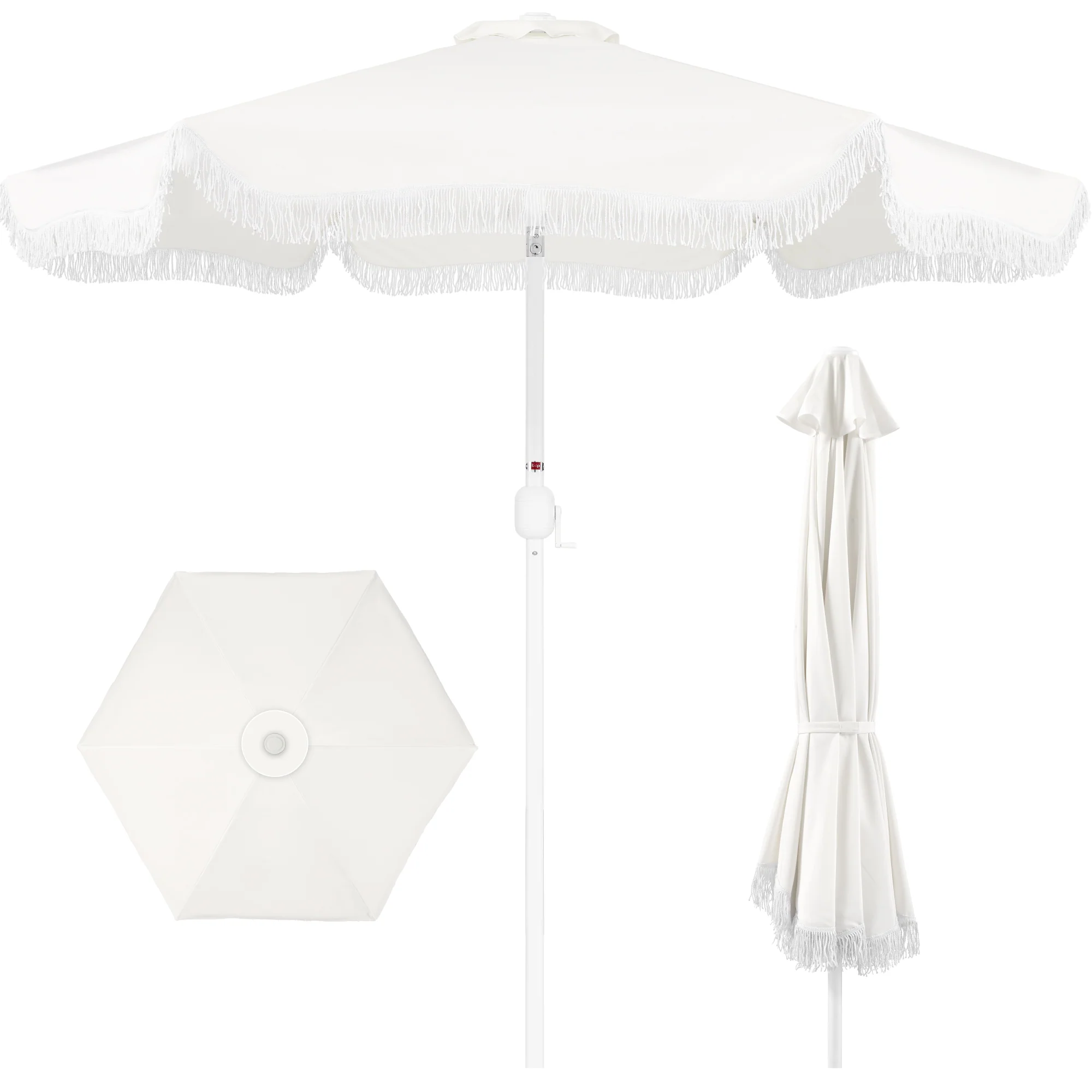 9ft Boho Fringe Umbrella Tilt, UPF50+, Steel Pole
