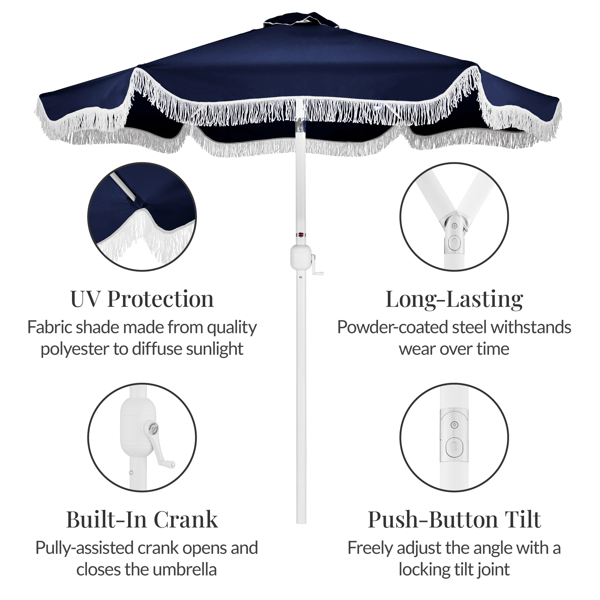9ft Boho Fringe Umbrella Tilt, UPF50+, Steel Pole - Image 41