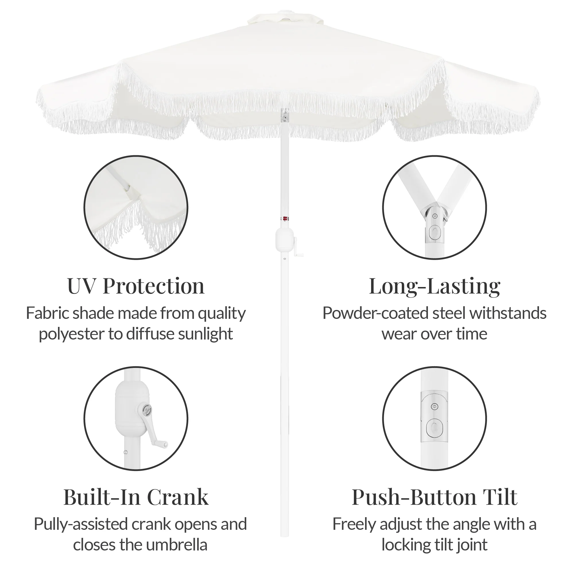 9ft Boho Fringe Umbrella Tilt, UPF50+, Steel Pole - Image 5