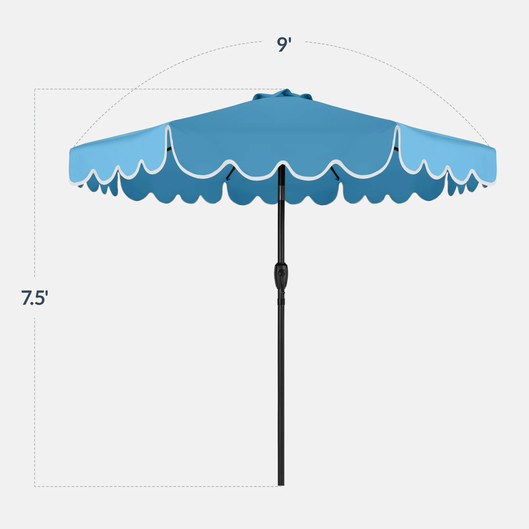 9ft Patio Market Umbrella, Scallop Trim, UV-Fade-Resistant, Crank & Tilt - Image 2