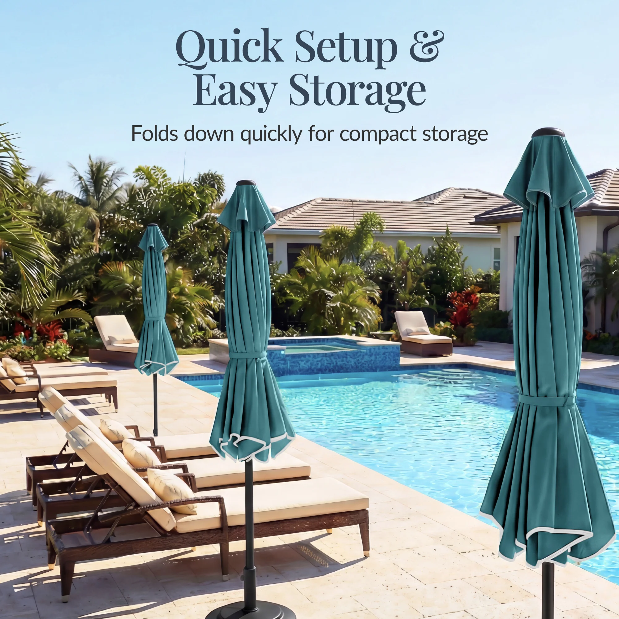 9ft Patio Market Umbrella, Scallop Trim, UV-Fade-Resistant, Crank & Tilt - Image 24