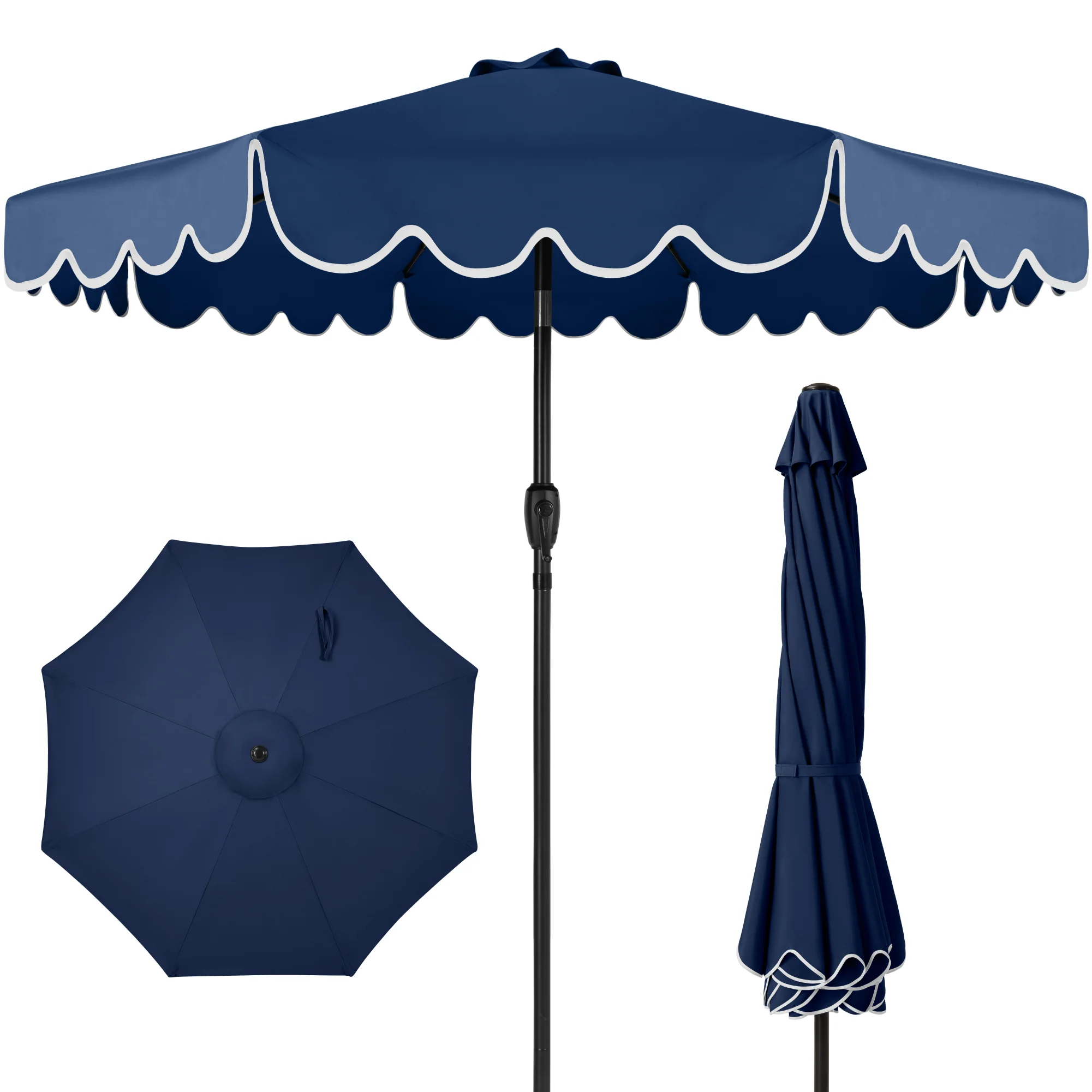 9ft Patio Market Umbrella, Scallop Trim, UV-Fade-Resistant, Crank & Tilt - Image 25