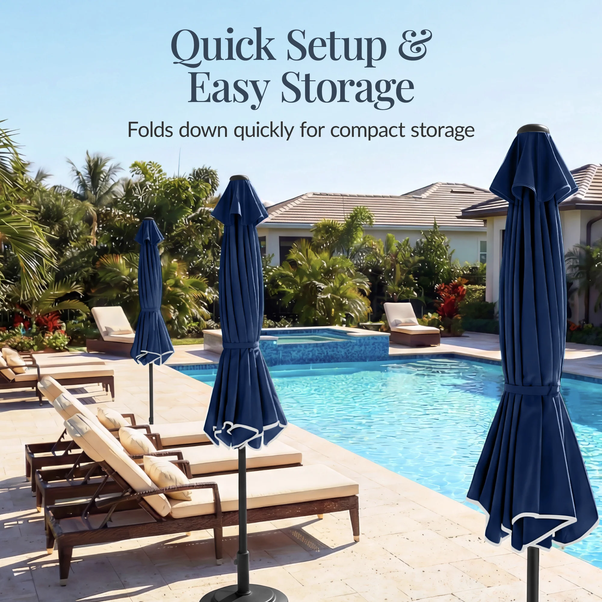 9ft Patio Market Umbrella, Scallop Trim, UV-Fade-Resistant, Crank & Tilt - Image 32