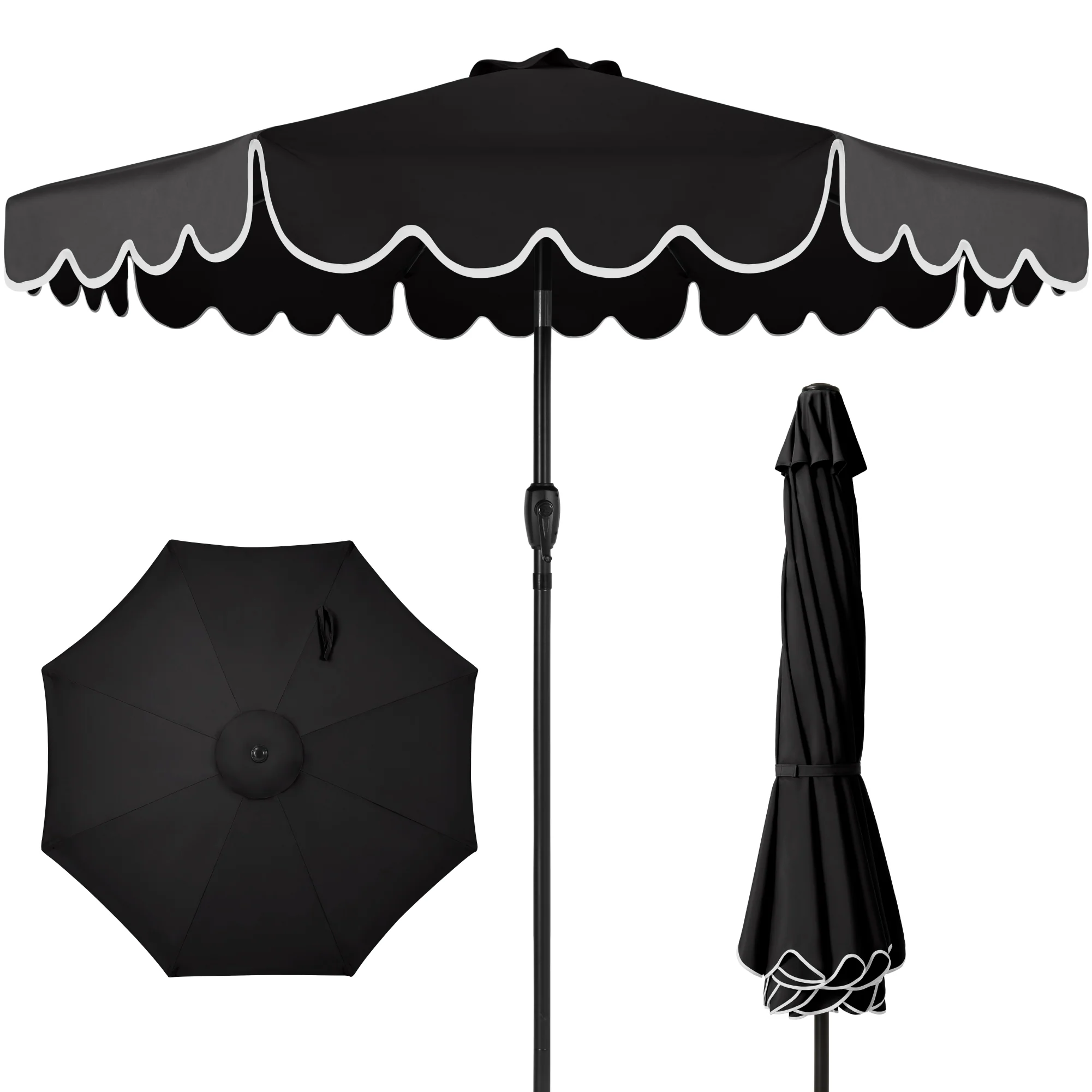 9ft Patio Market Umbrella, Scallop Trim, UV-Fade-Resistant, Crank & Tilt - Image 33