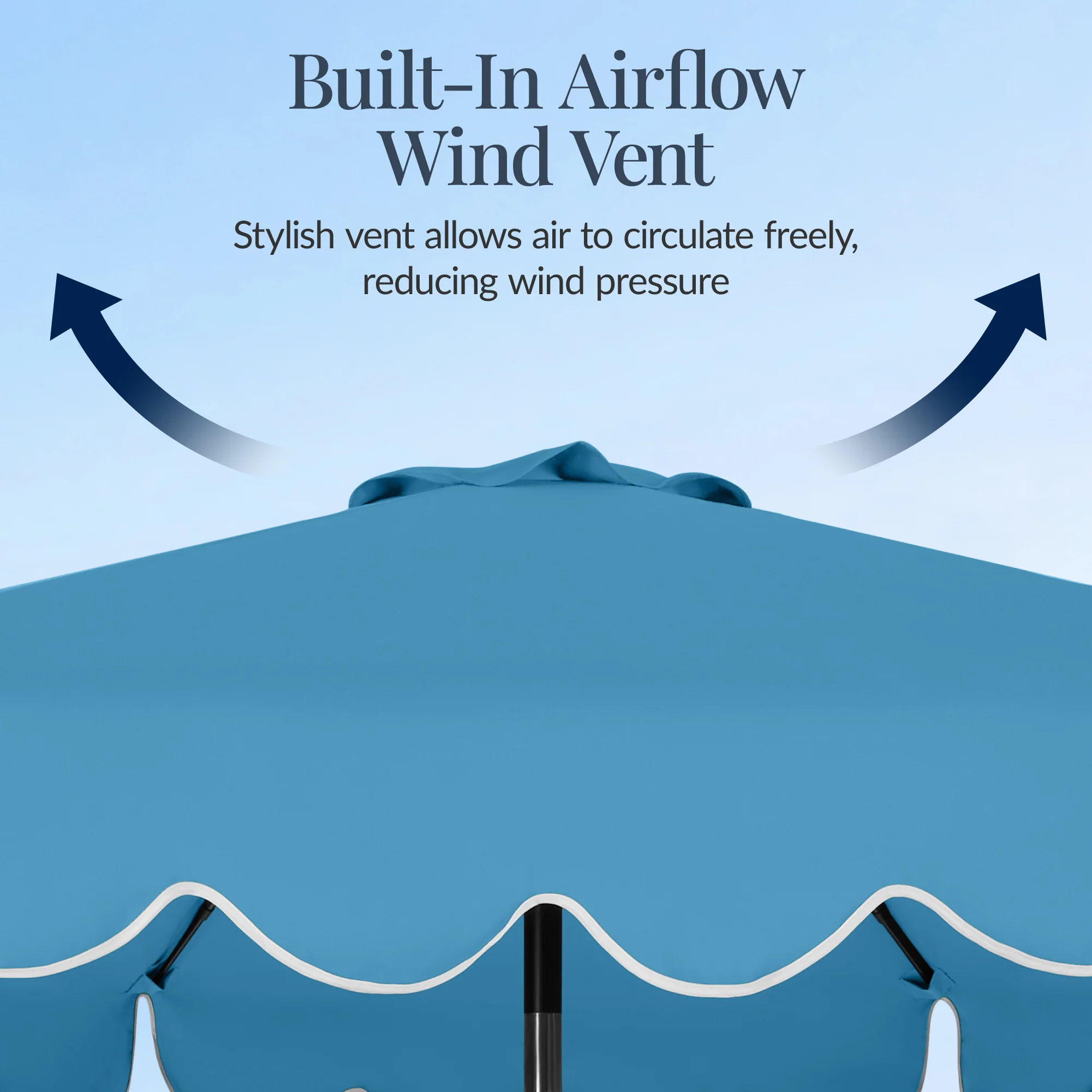 9ft Patio Market Umbrella, Scallop Trim, UV-Fade-Resistant, Crank & Tilt - Image 6