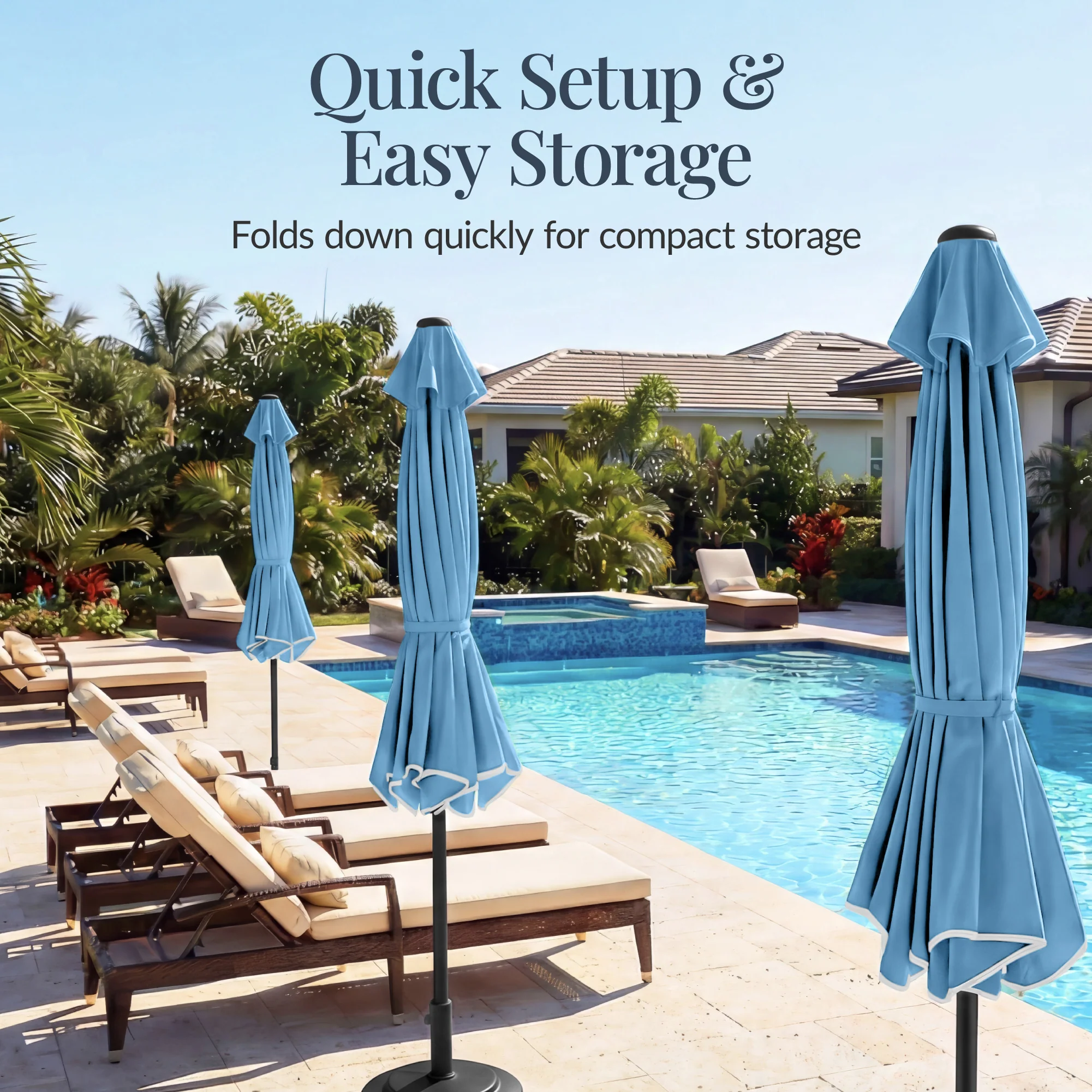 9ft Patio Market Umbrella, Scallop Trim, UV-Fade-Resistant, Crank & Tilt - Image 8