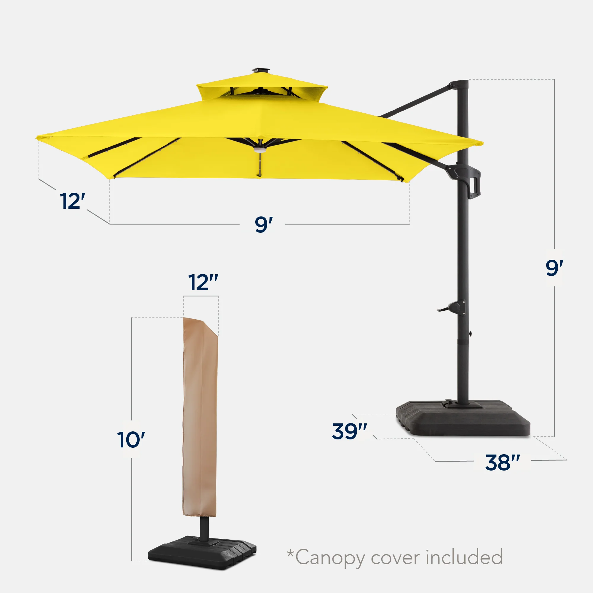 9x12ft 2-Tier Outdoor Solar LED Cantilever Patio Umbrella - Image 106