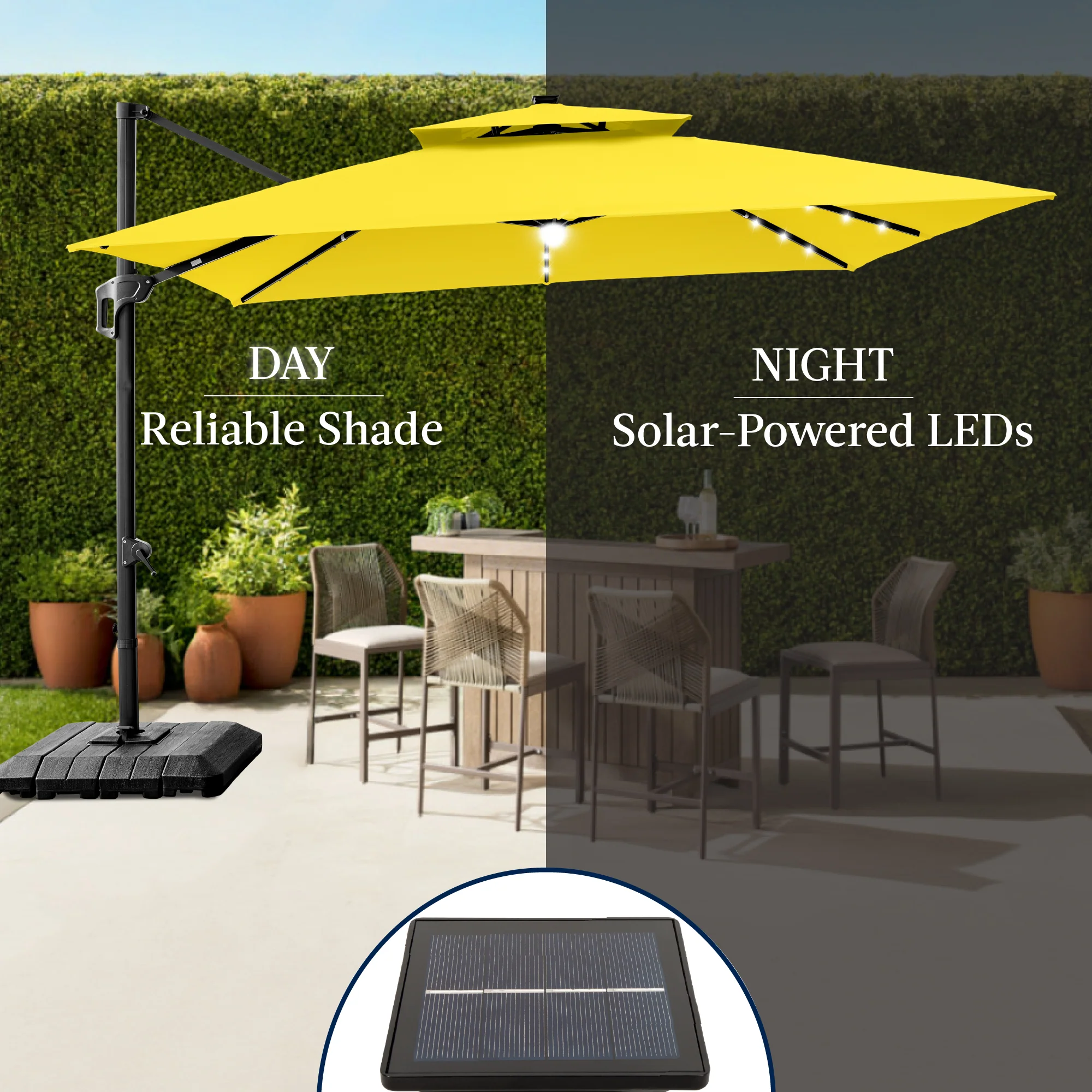 9x12ft 2-Tier Outdoor Solar LED Cantilever Patio Umbrella - Image 110