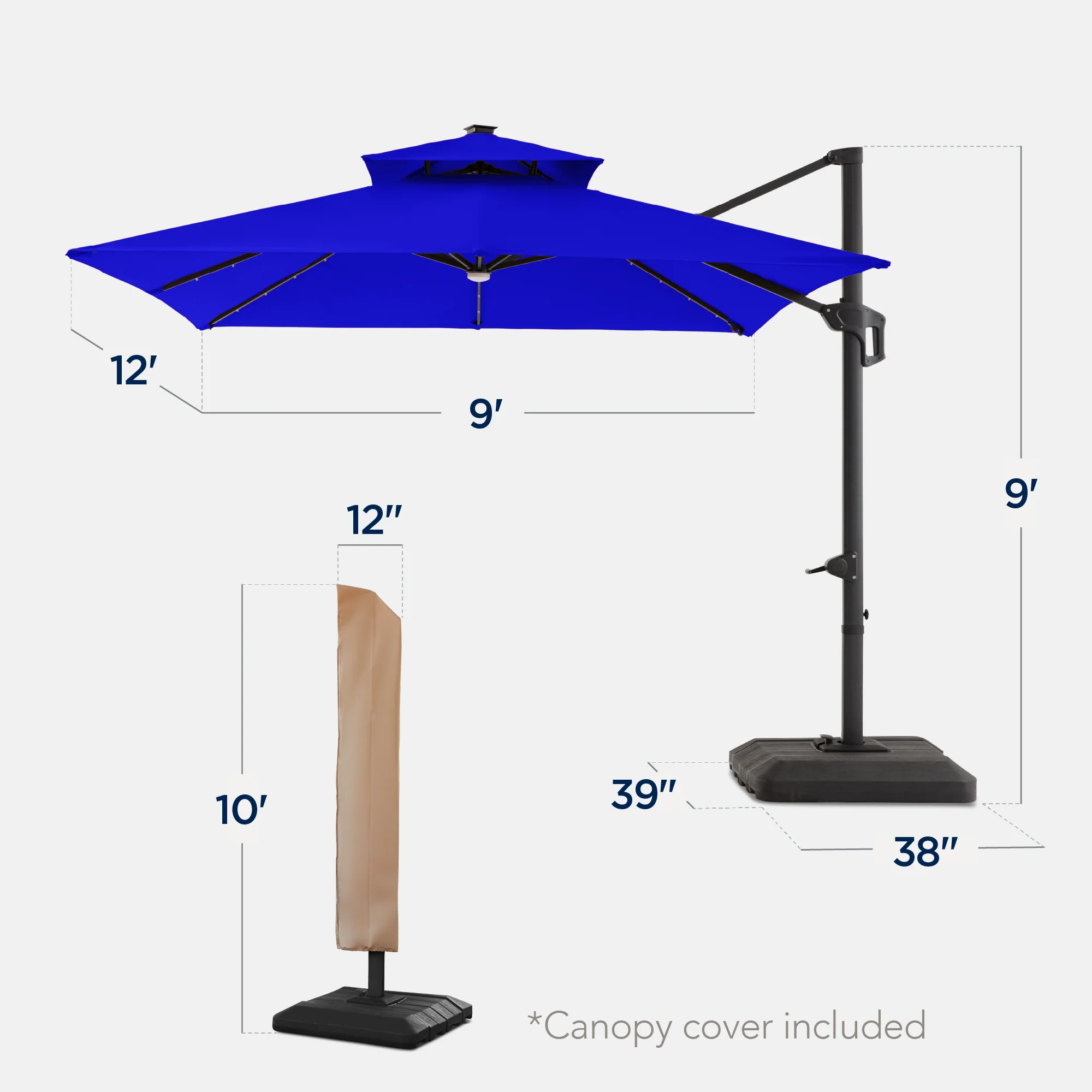 9x12ft 2-Tier Outdoor Solar LED Cantilever Patio Umbrella - Image 138