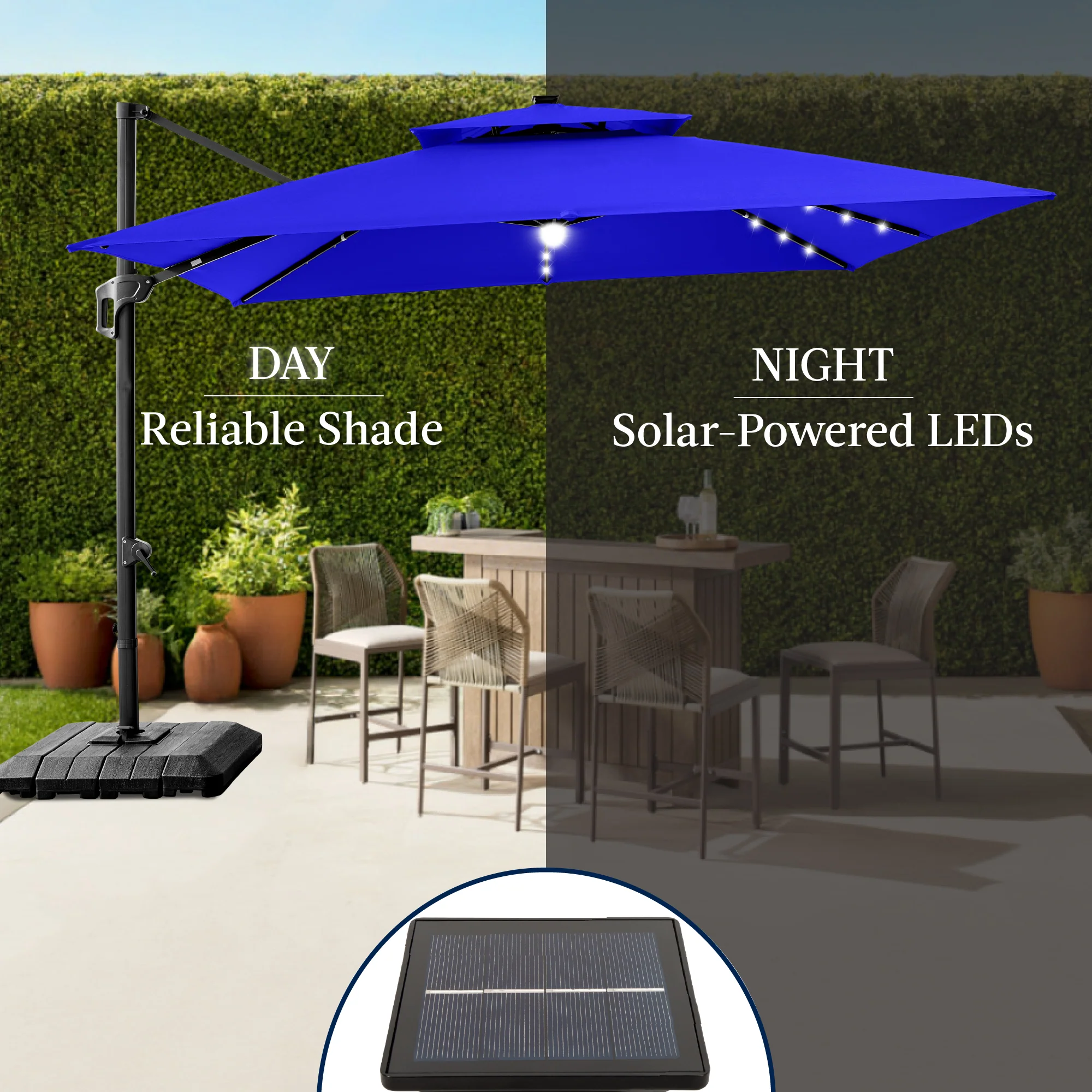 9x12ft 2-Tier Outdoor Solar LED Cantilever Patio Umbrella - Image 142