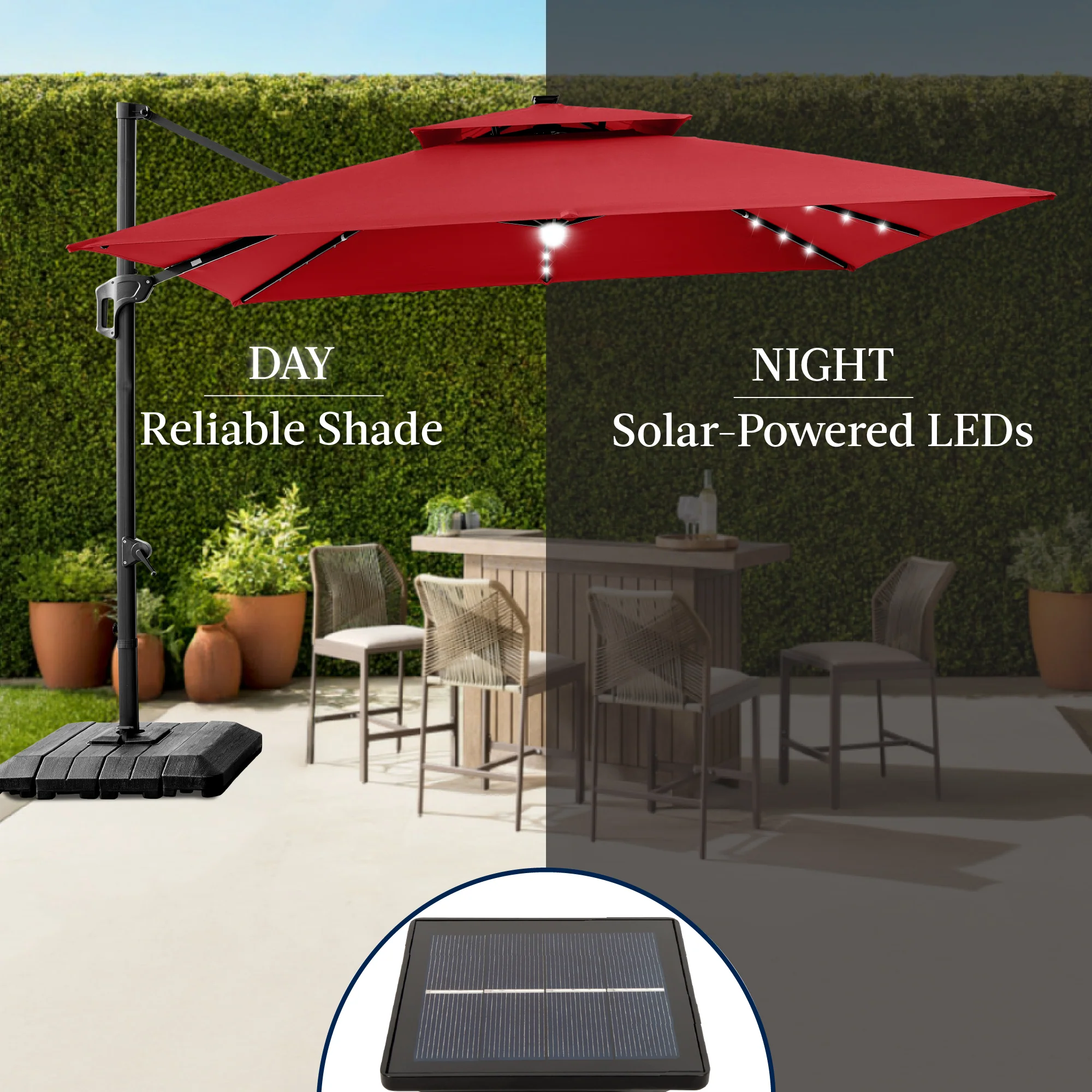 9x12ft 2-Tier Outdoor Solar LED Cantilever Patio Umbrella - Image 30