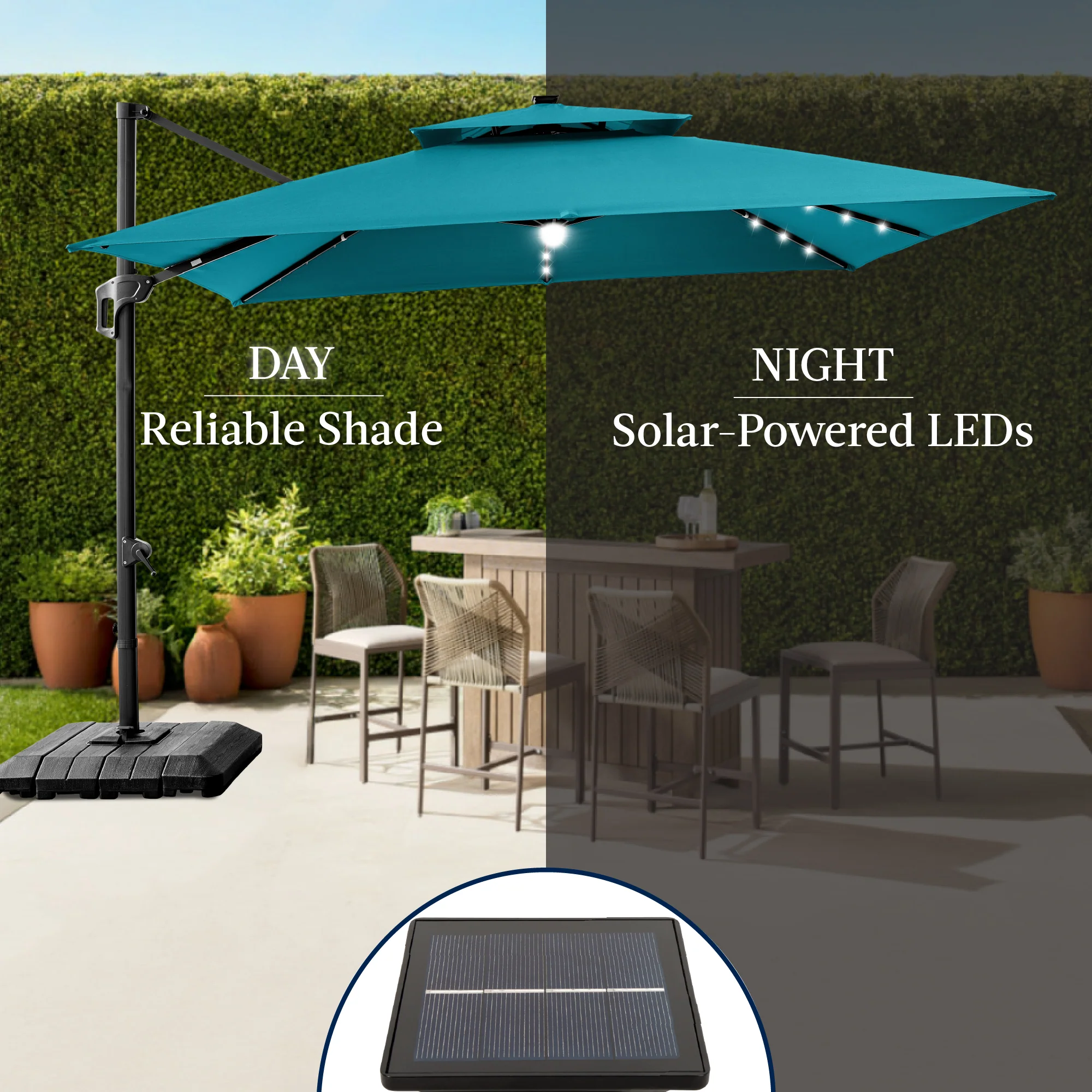 9x12ft 2-Tier Outdoor Solar LED Cantilever Patio Umbrella - Image 38