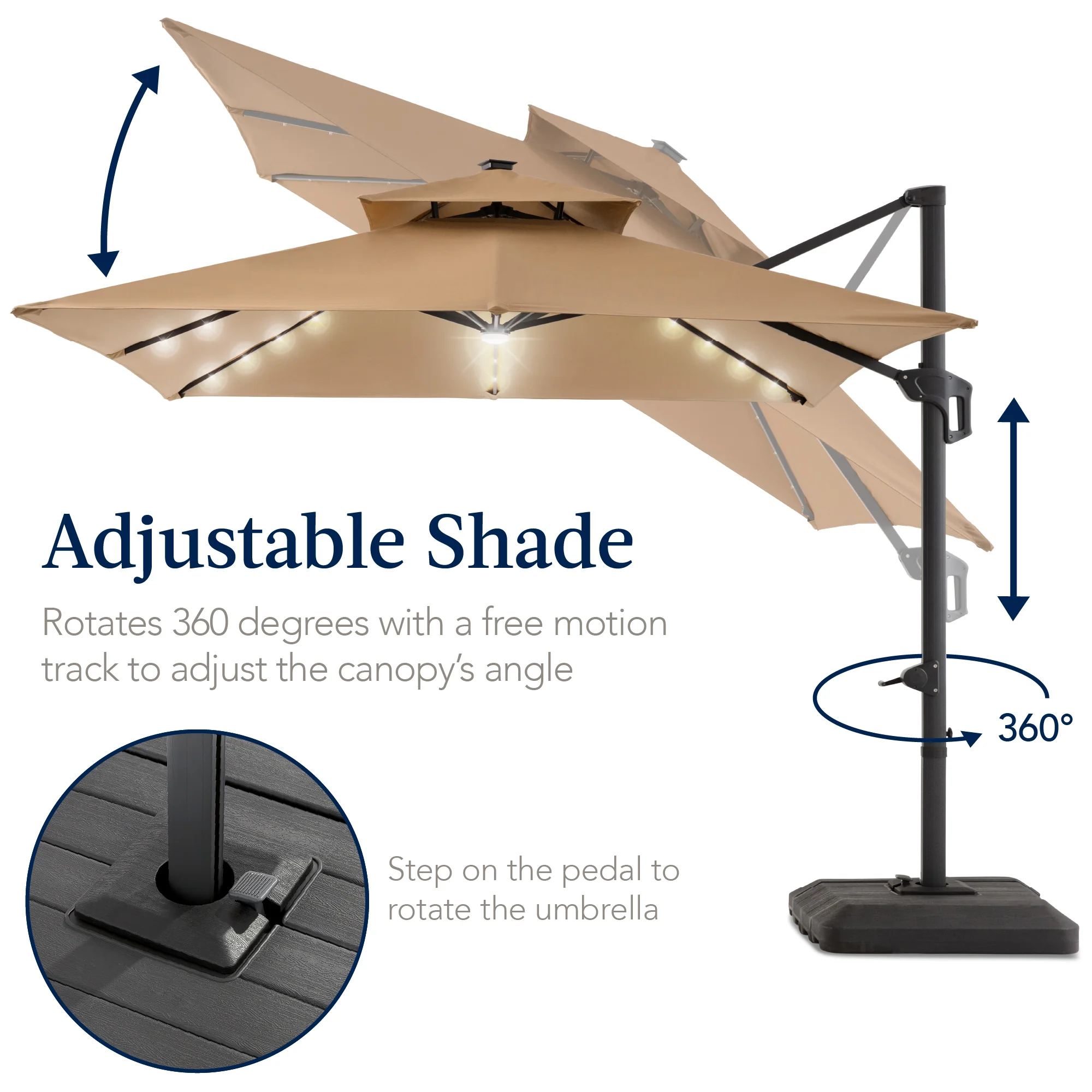 9x12ft 2-Tier Outdoor Solar LED Cantilever Patio Umbrella - Image 53