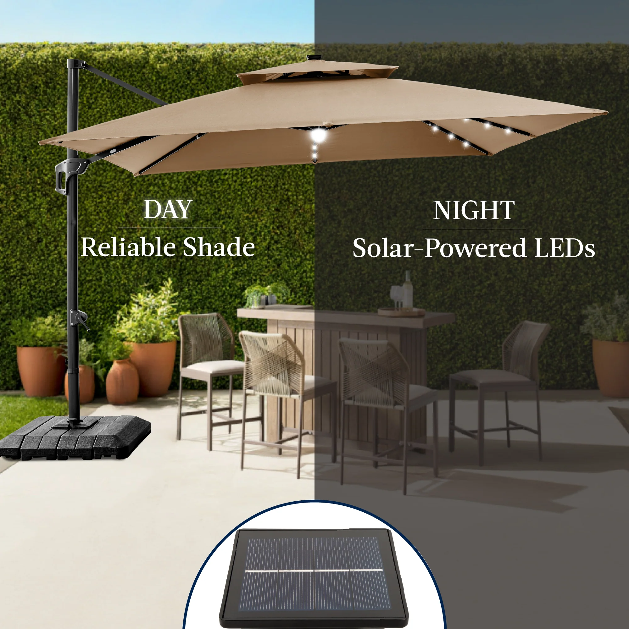 9x12ft 2-Tier Outdoor Solar LED Cantilever Patio Umbrella - Image 54
